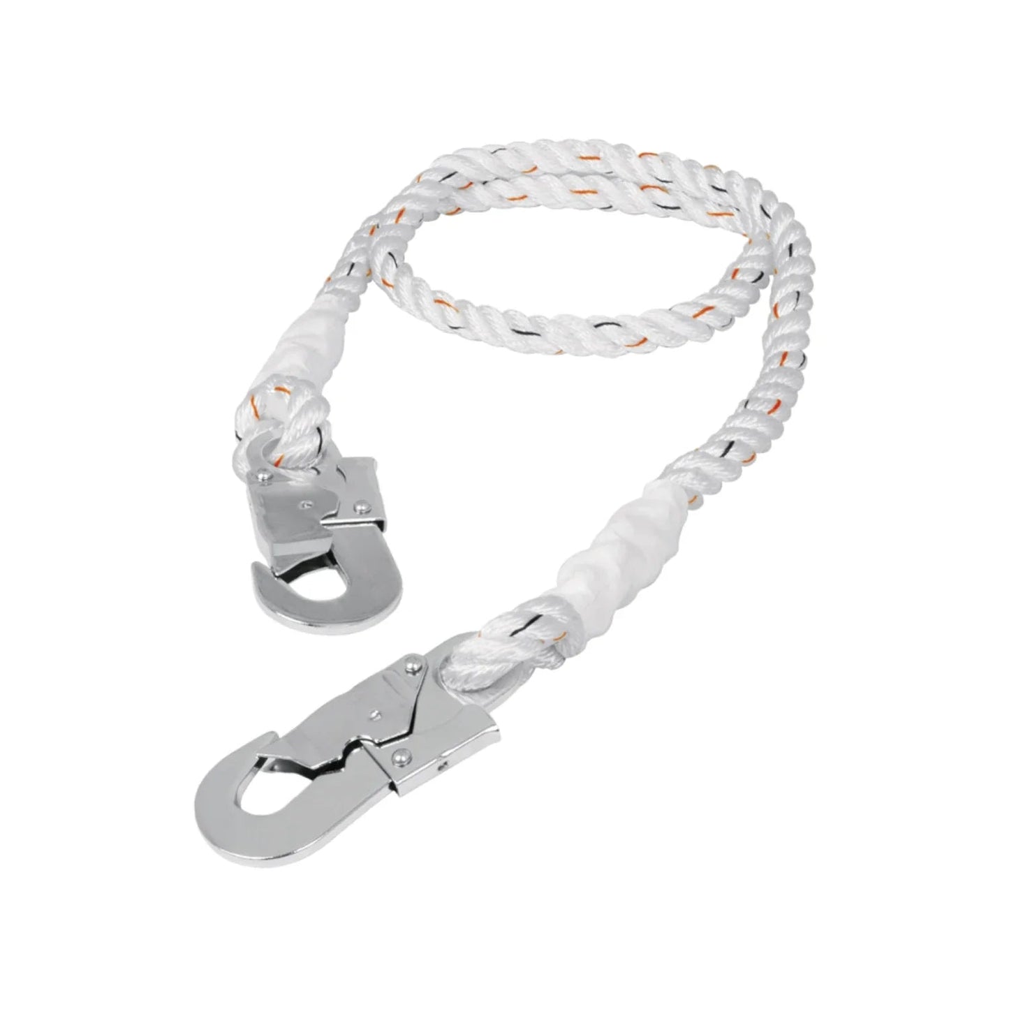 Cable de seguridad trenzado blanco con dos ganchos mosquetón de acero para anclaje anticaídas en trabajos de altura