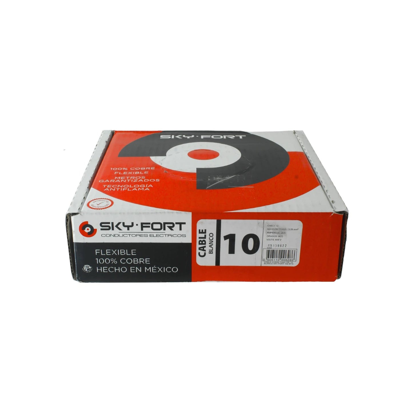 Cable eléctrico flexible Sky Fort calibre 10 blanco 100% cobre antiflama 100 metros para instalaciones residenciales.
