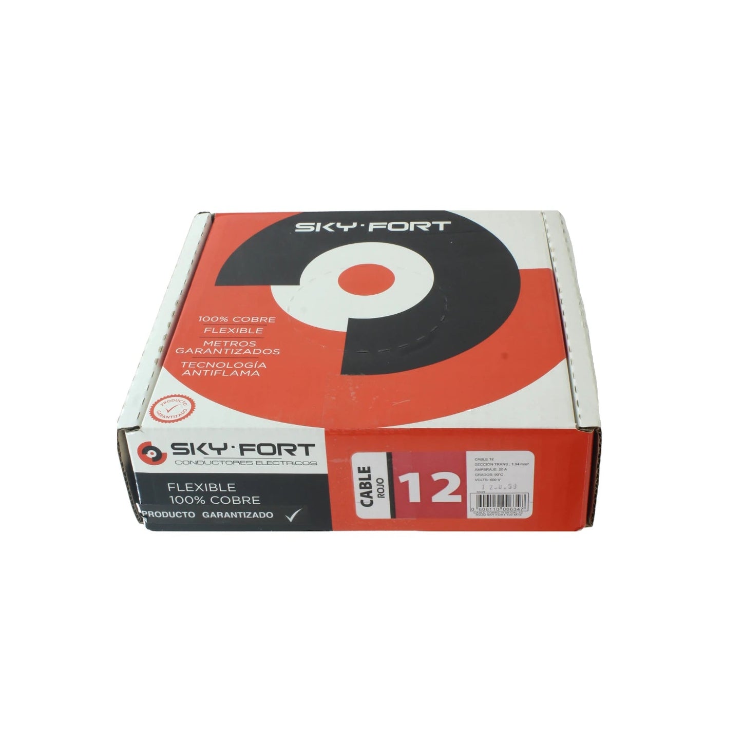 Cable eléctrico flexible Sky Fort #12 rojo, 100% cobre, antiflama para conductores.