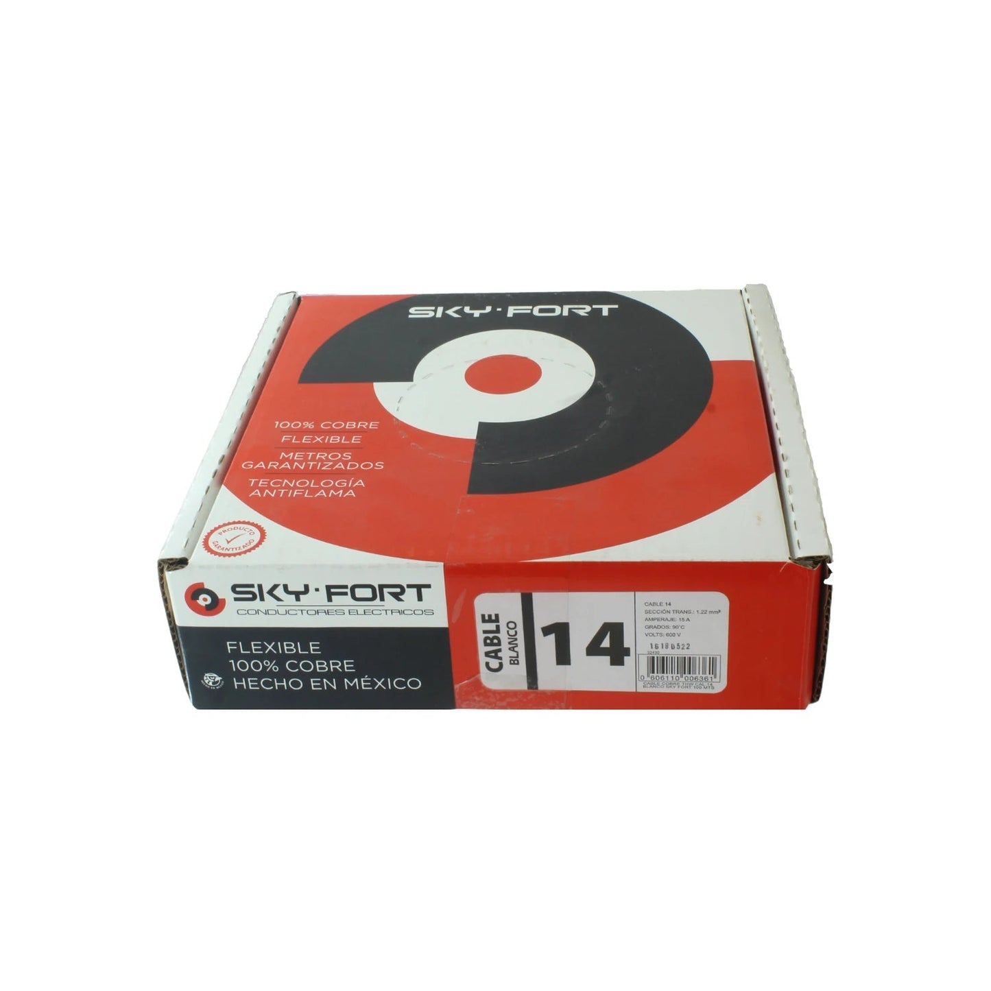 Cable eléctrico Sky Fort #14 blanco, 100% cobre flexible, antiflama, carrete 100 metros para instalaciones.