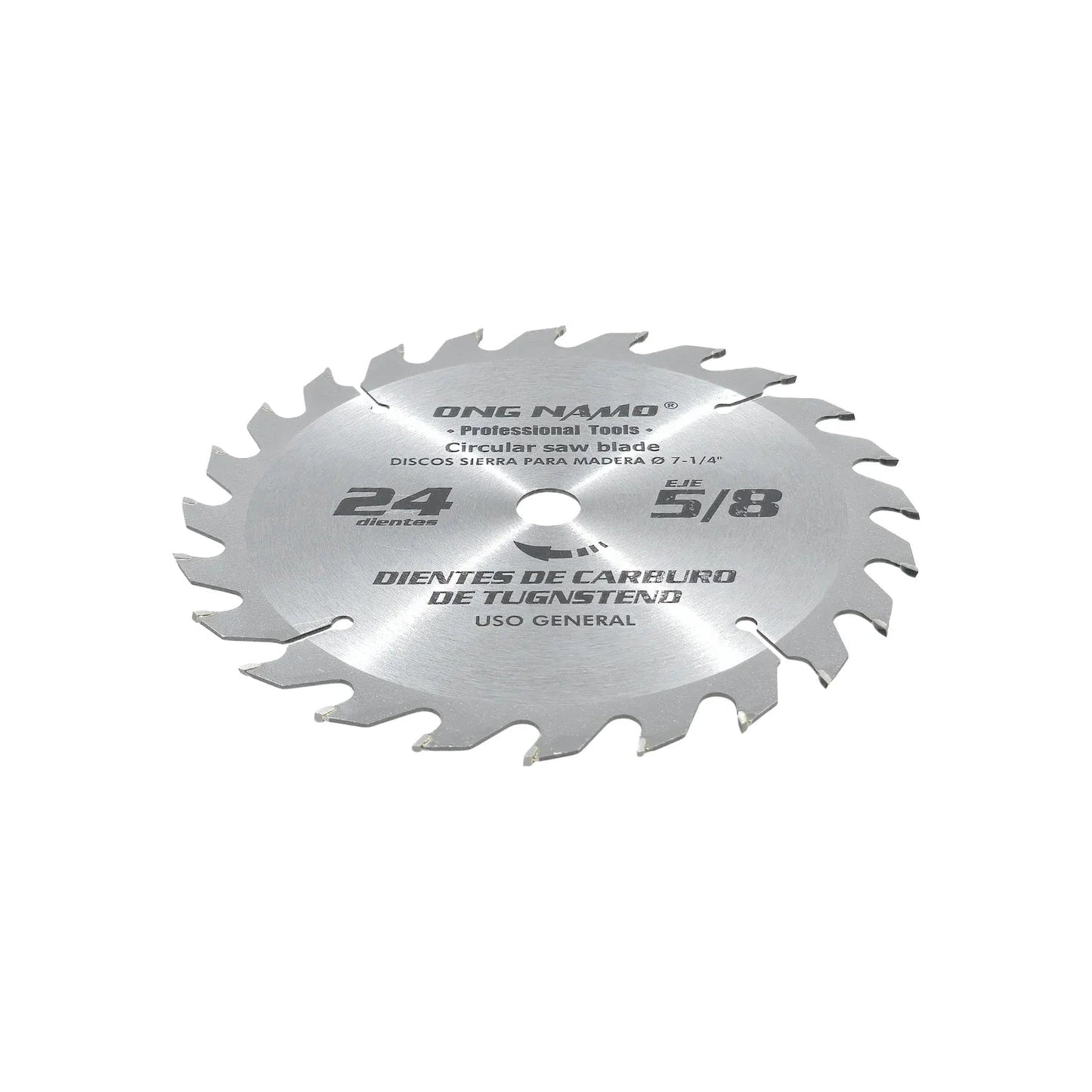 Disco sierra circular Ong Namo 7-1/4" 24 dientes de carburo para madera con eje 5/8"