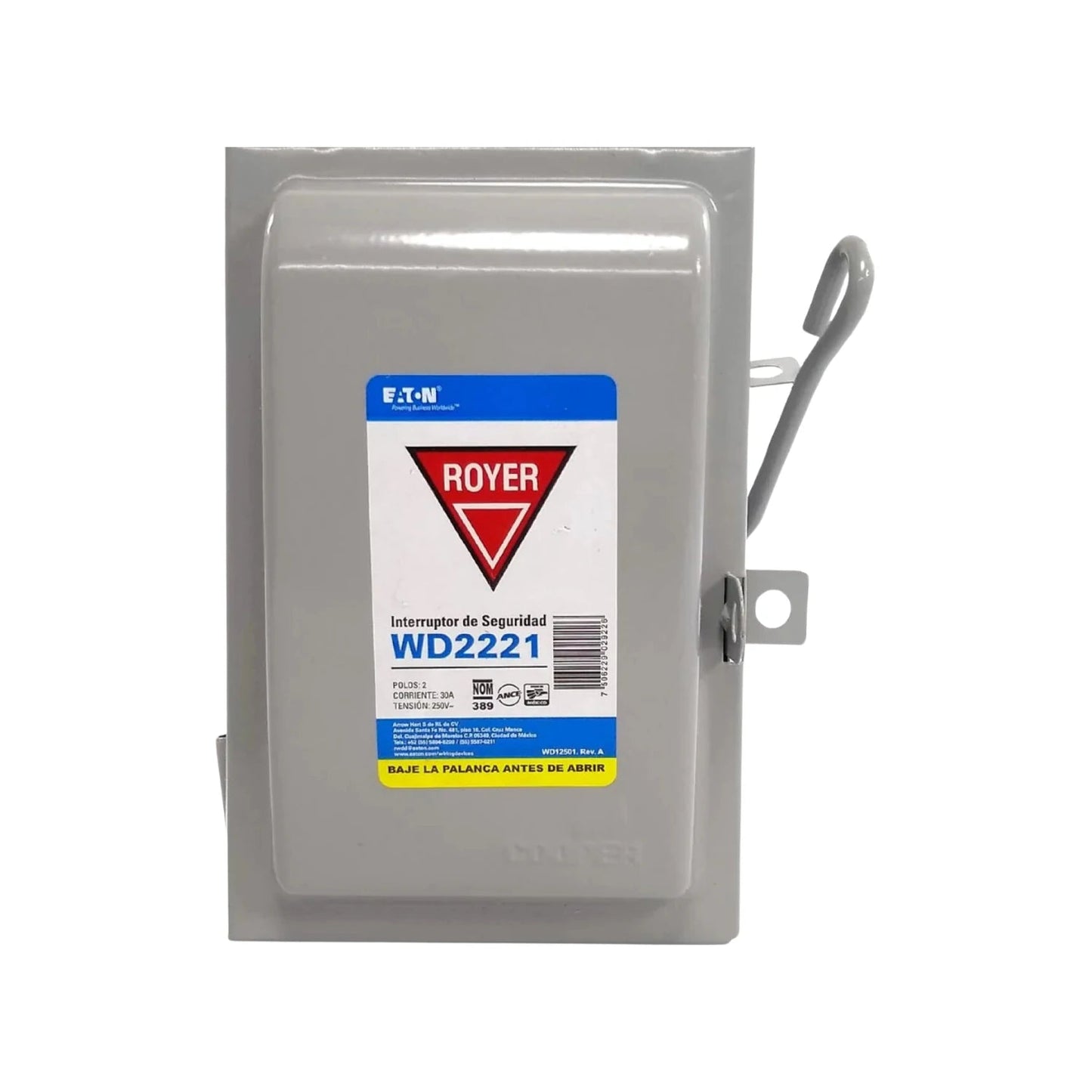 Interruptor de seguridad EATON ROYER WD2221 gris, 2 polos 30A 250V para uso eléctrico industrial