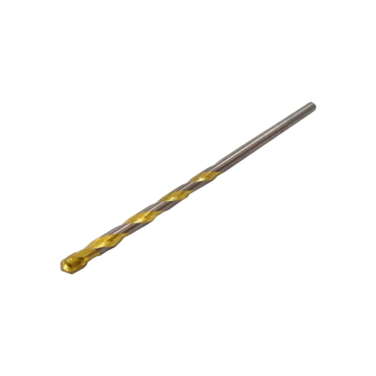 Broca para concreto 1/8"x3" con punta de carburo, vástago plateado y espiral dorada.