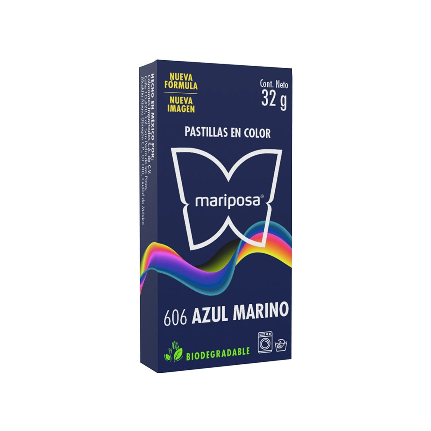 Tinte para ropa Mariposa azul marino 606 en pastillas, 32g, fórmula biodegradable para máquina y lavado a mano