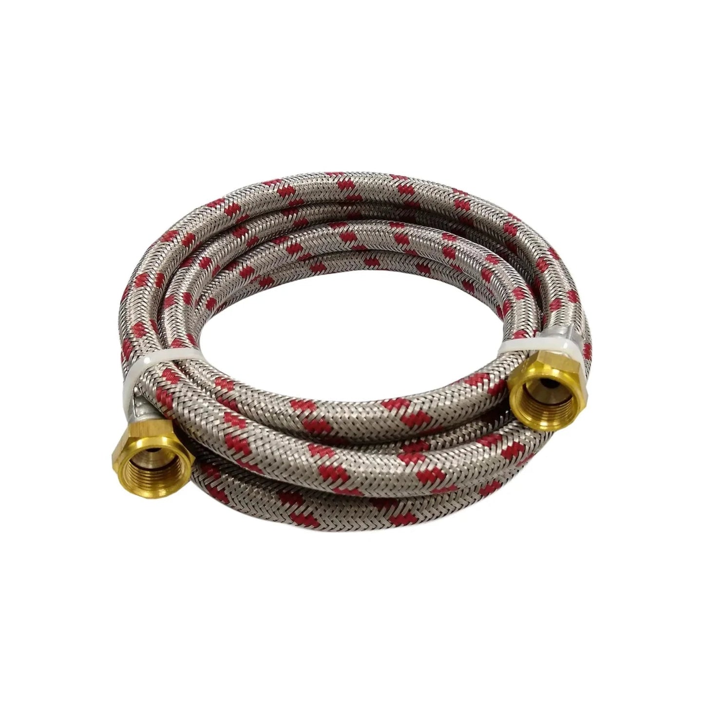 Manguera flexible de agua trenzada acero inoxidable con hilos rojos, conectores de latón para grifos.