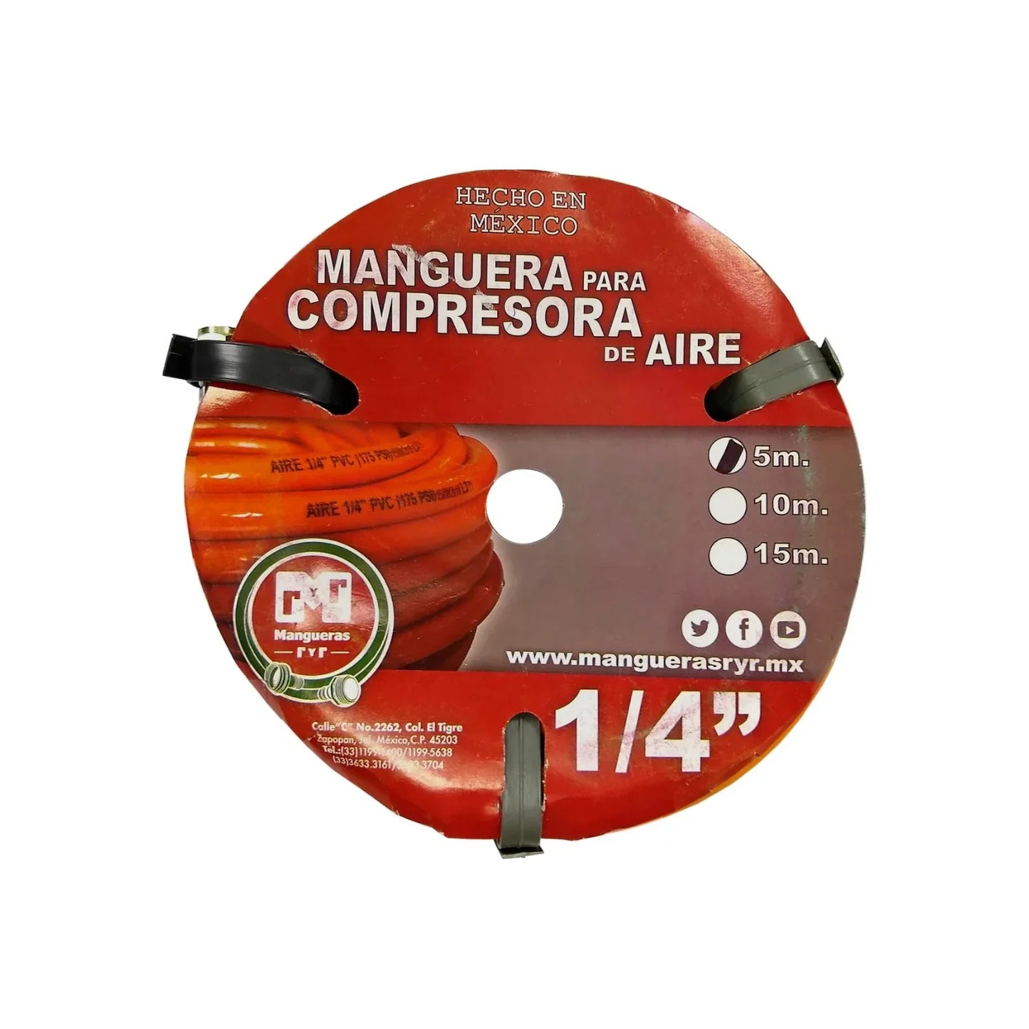 Manguera para compresora PVC 1/4"x5 m Ryr A917 naranja