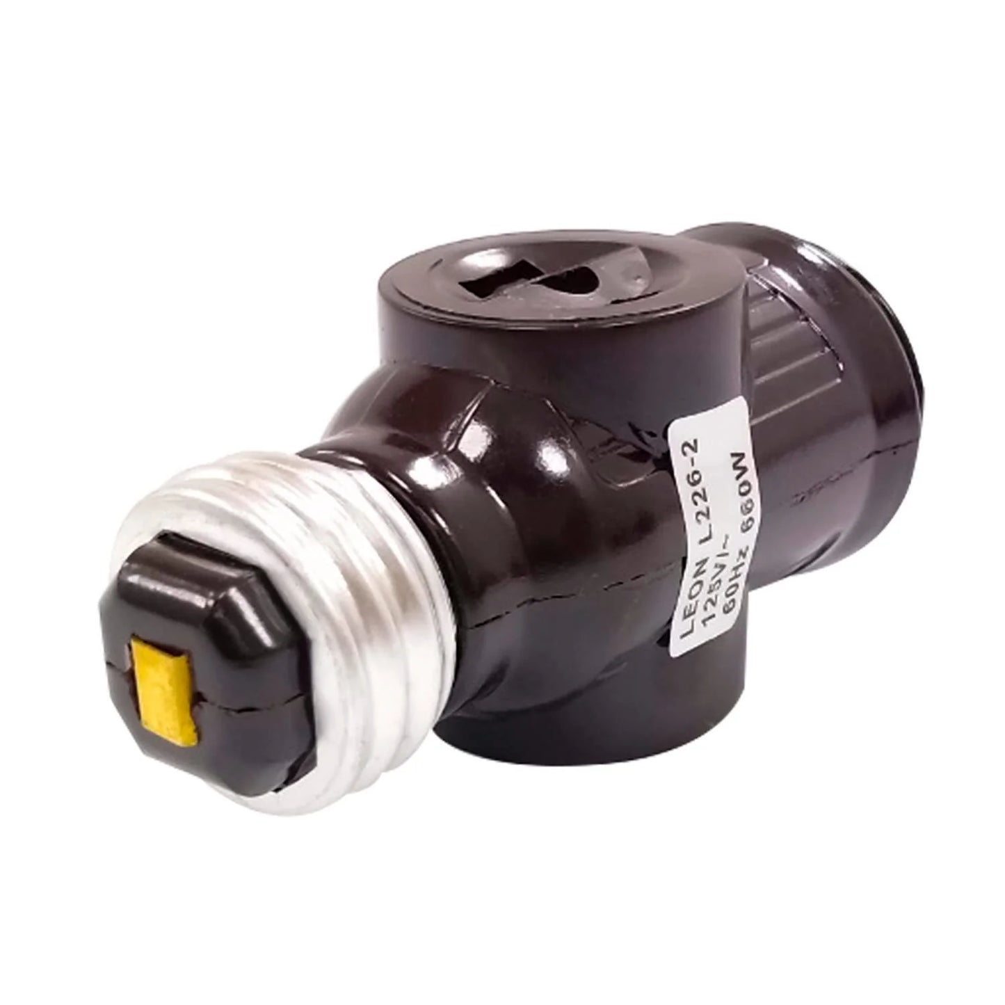 Socket ladrón tipo T doble, café, marca León L226-2, adaptador de enchufe 125V 660W para bombillas y aparatos.