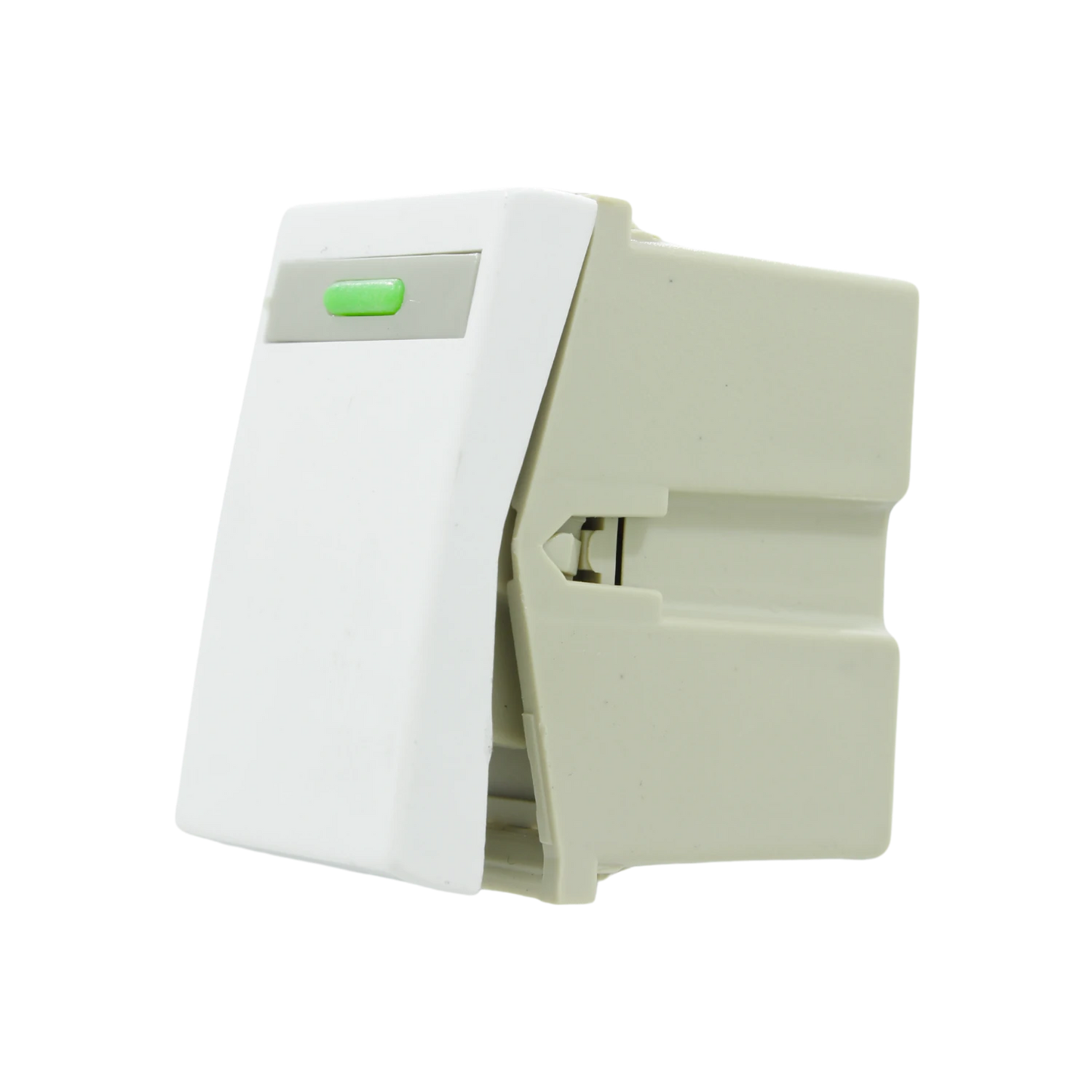 Módulo interruptor eléctrico blanco con botón indicador verde