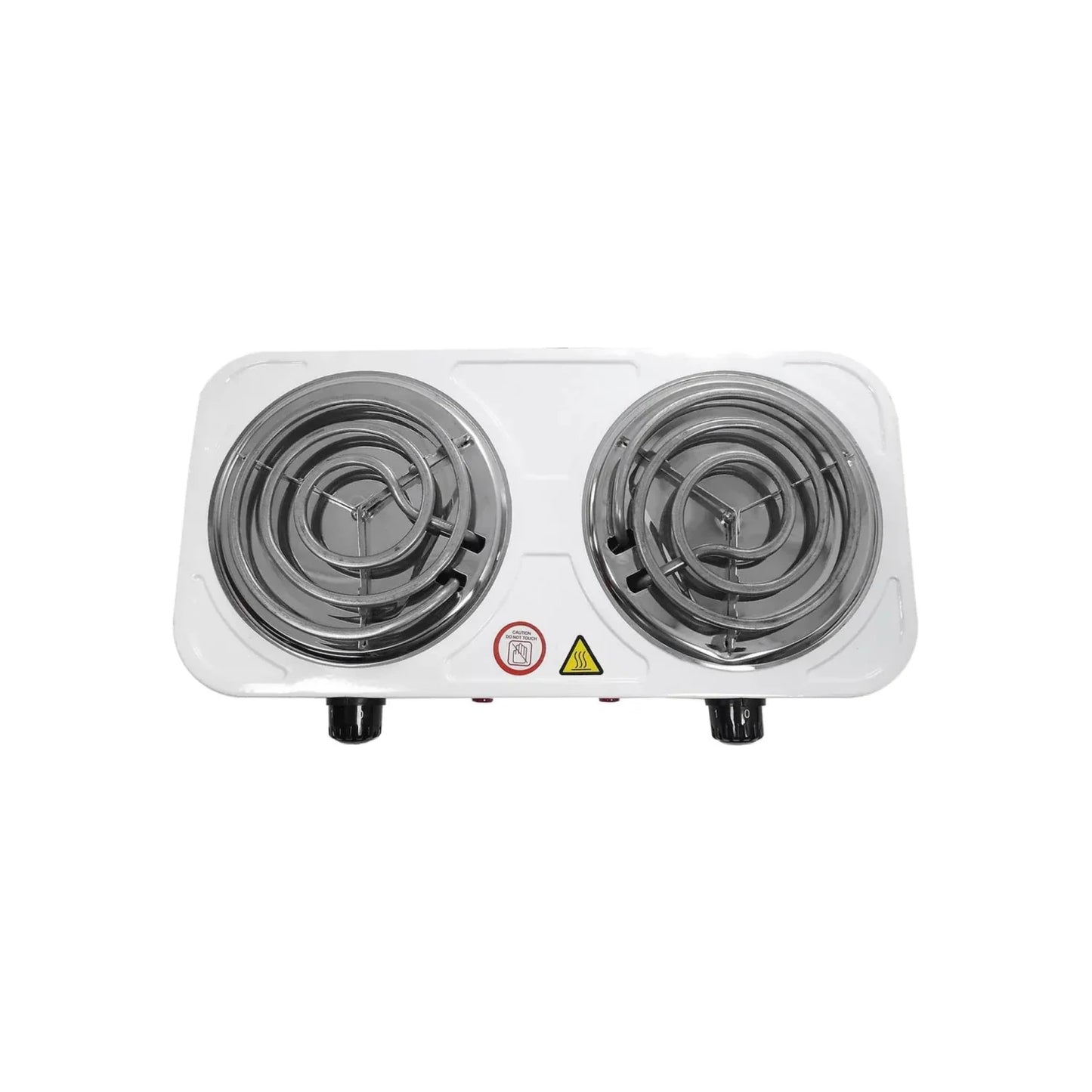 Parrilla eléctrica blanca de 2 quemadores, estufa portátil con calentadores de espiral para cocinar