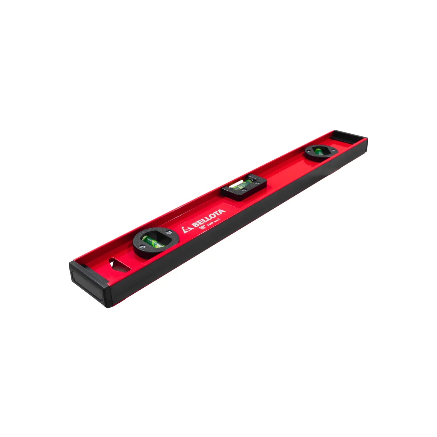 Nivel de burbuja tubular Bellota 18 pulgadas rojo con tres viales de precisión para construcción y carpintería
