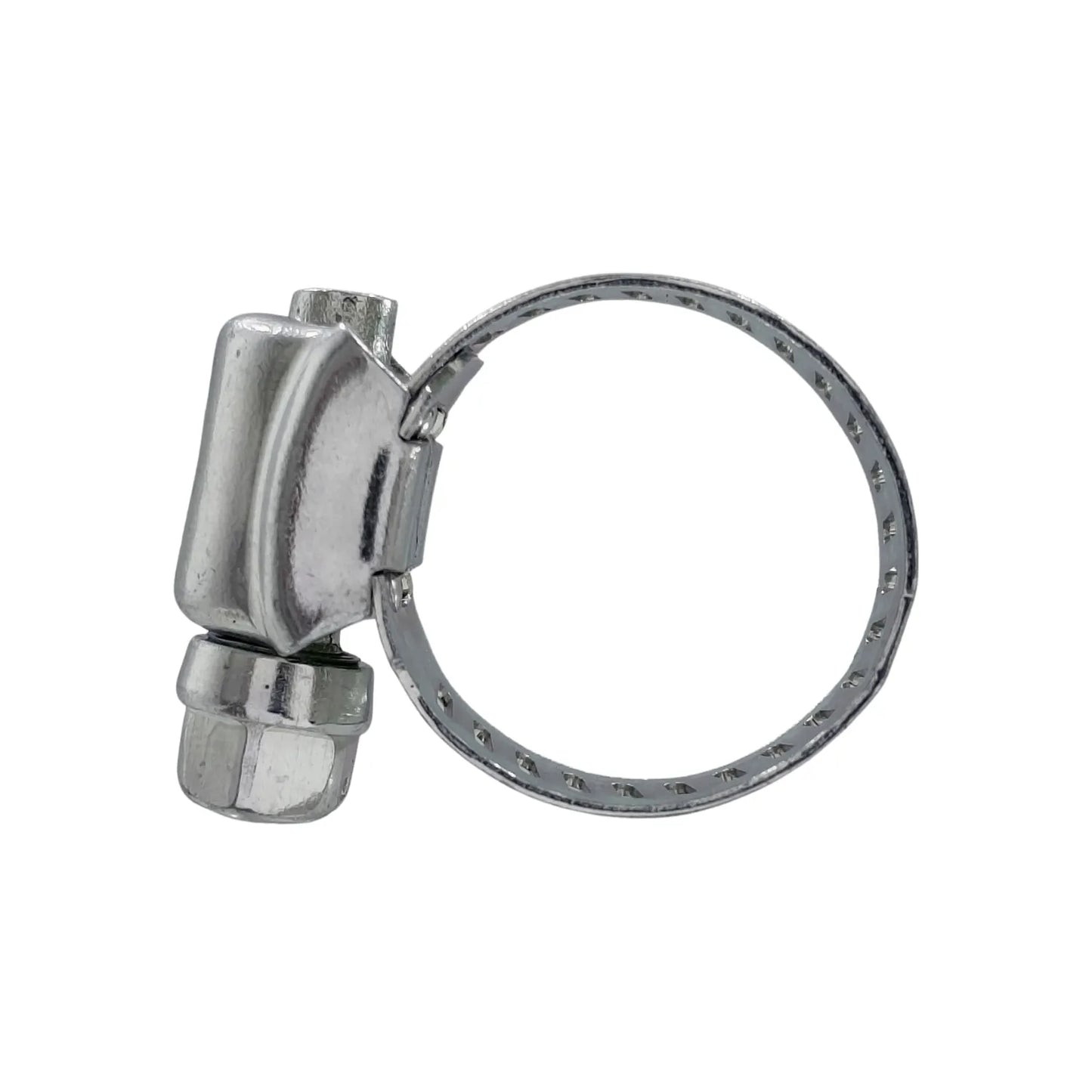 Abrazadera sin fin metálica para mangueras con sistema de tornillo y banda ajustable, ideal para sujeción firme.