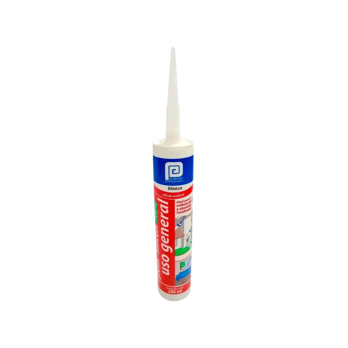 Silicón acético blanco Pennsylvania 280 ml para sellado general en construcción y hogar