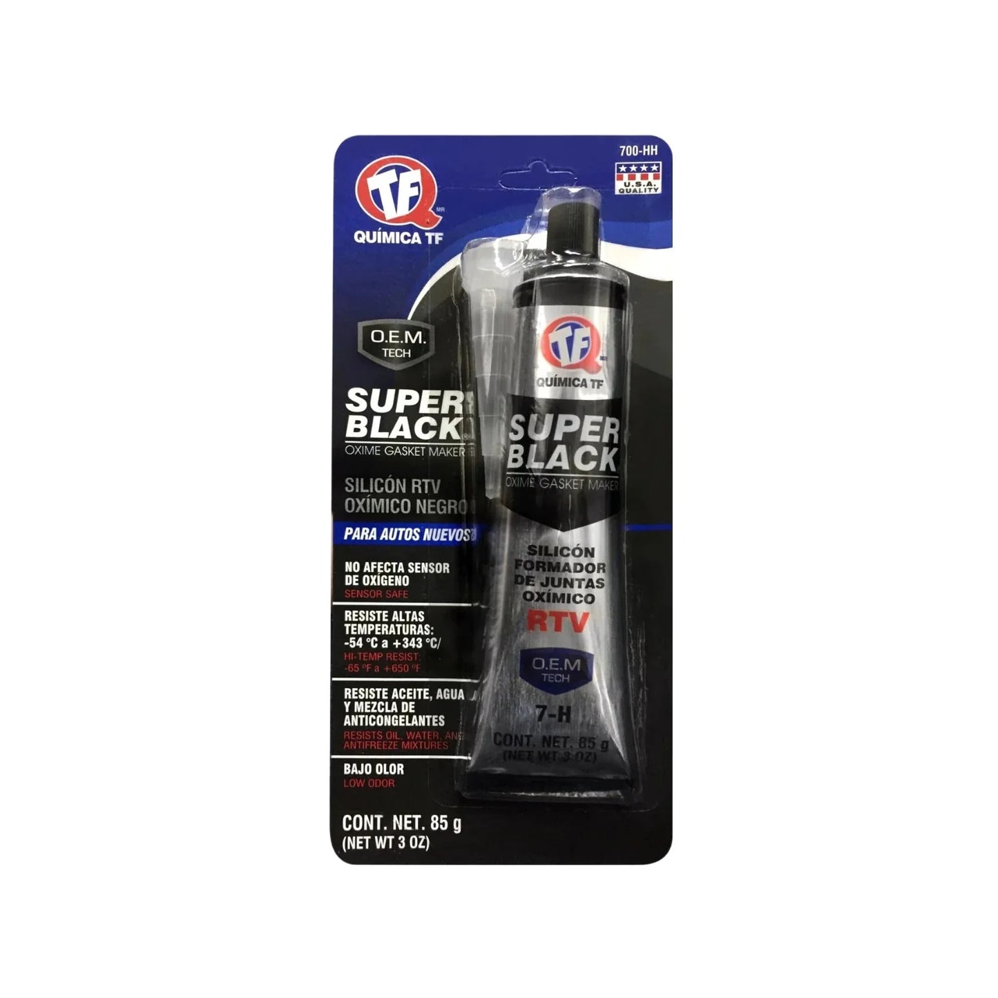 Química TF Super Black silicón RTV oxímico negro 85g, formador de juntas altas temperaturas para autos, sensor seguro.