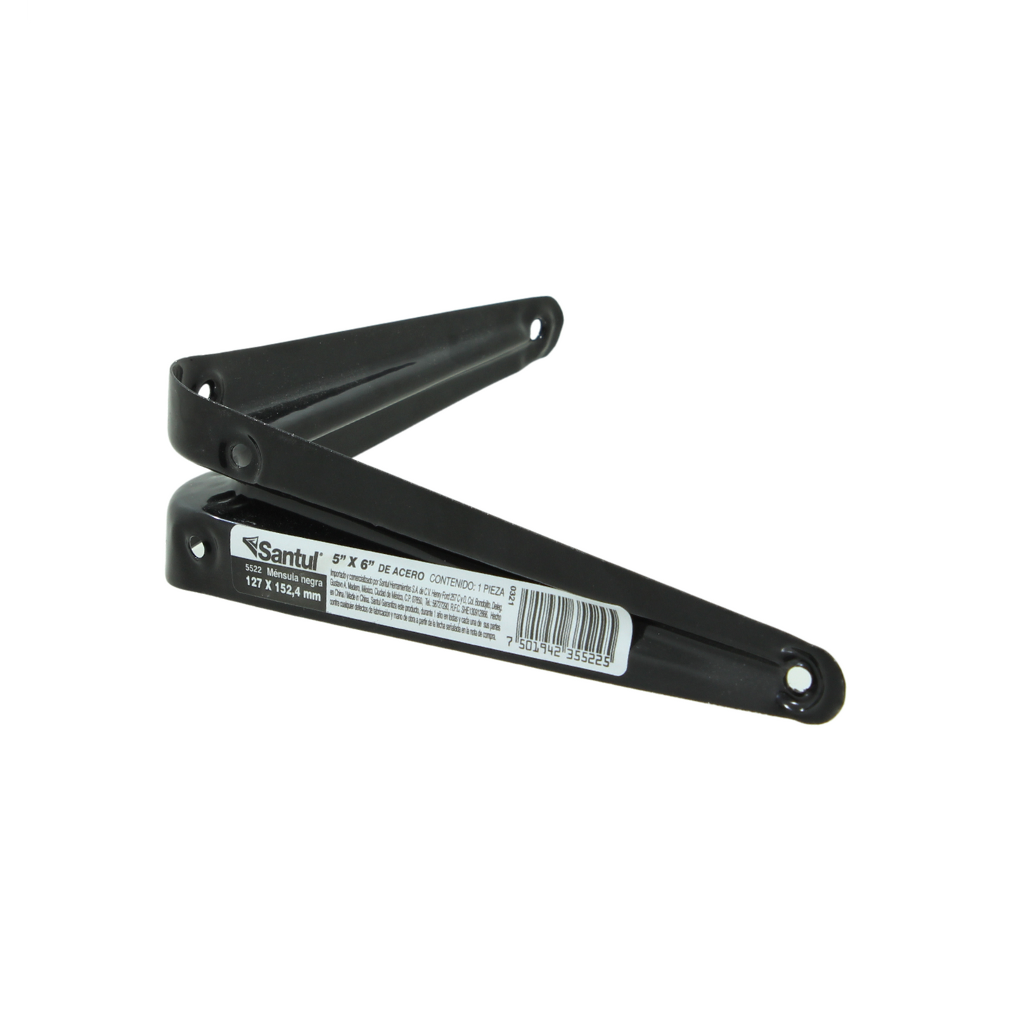 Ménsula Santul 5522 negra de acero 5x6 pulgadas (127x152.4mm) para fijación de estantes