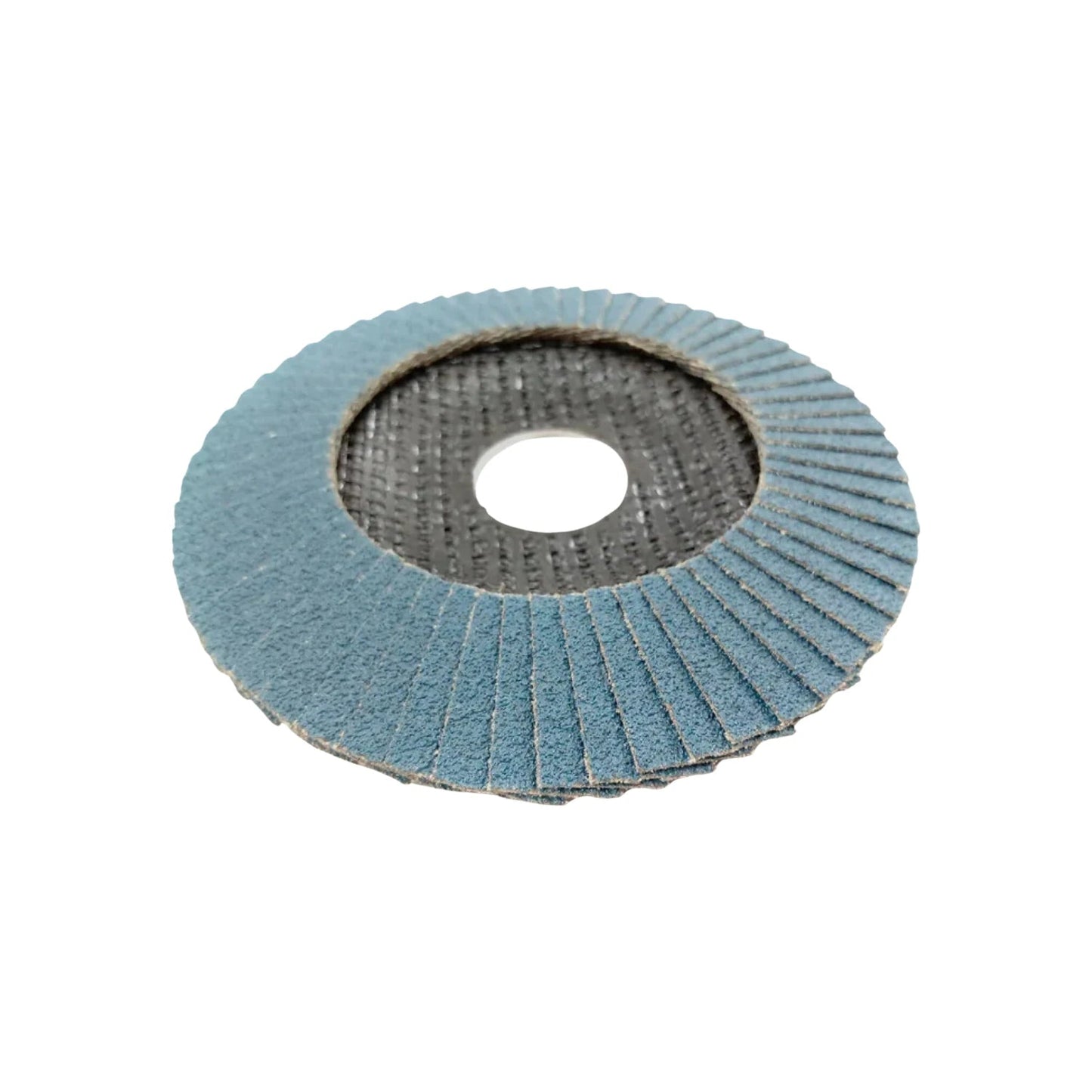 Disco laminado azul abrasivo para amoladora, ideal para lijado y desbaste de superficies metálicas.