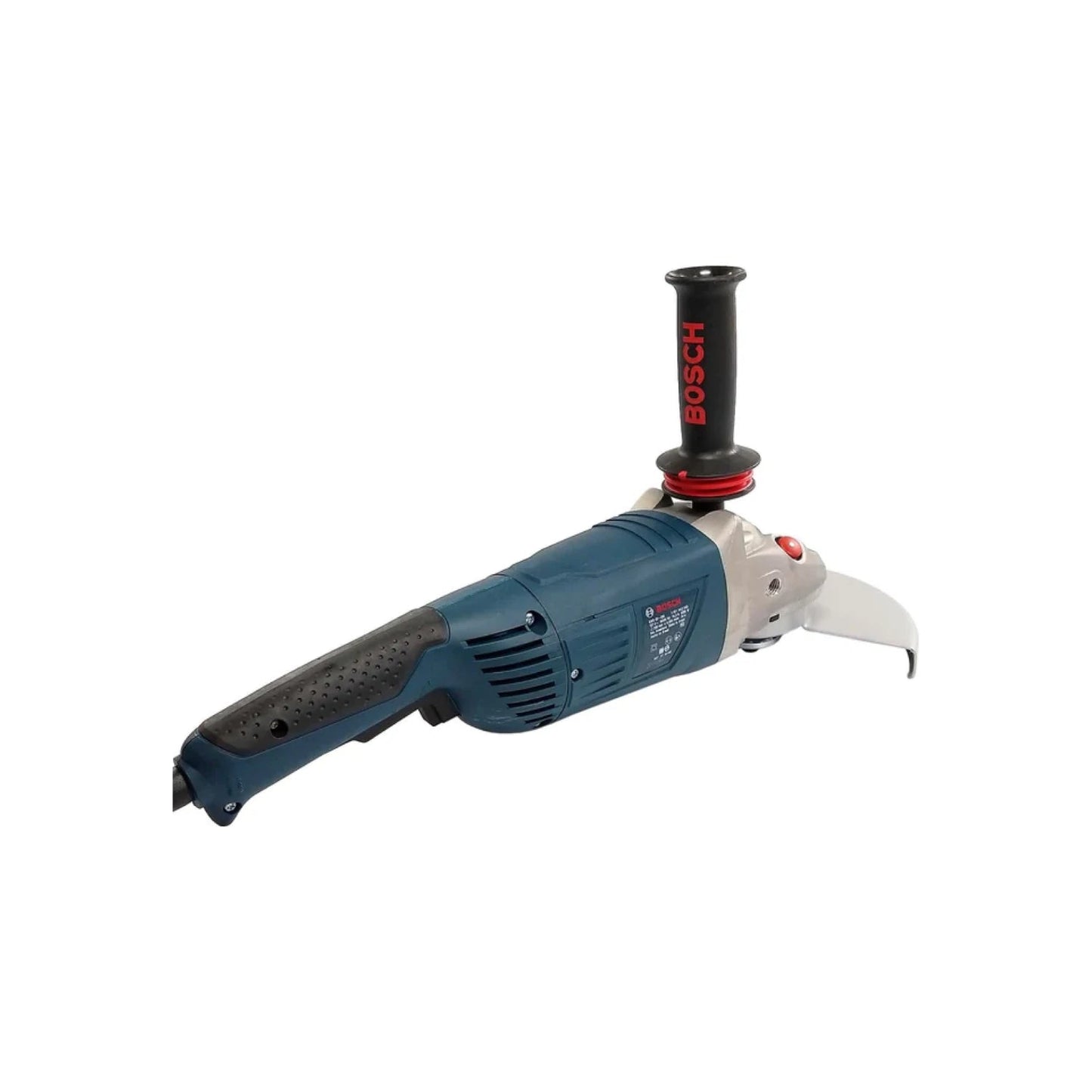 Esmeriladora angular Bosch azul y negra 9 pulgadas con guarda y mango auxiliar para corte y desbaste