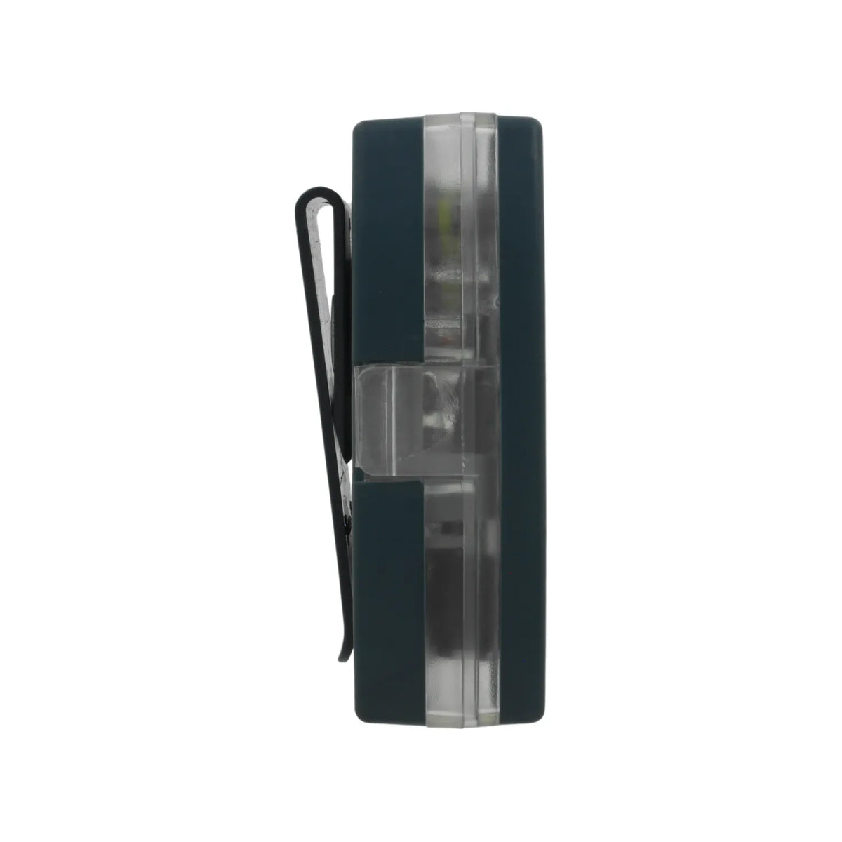 Linterna LED de seguridad con clip metálico y cuerpo azul oscuro para señalización en trabajos y obras