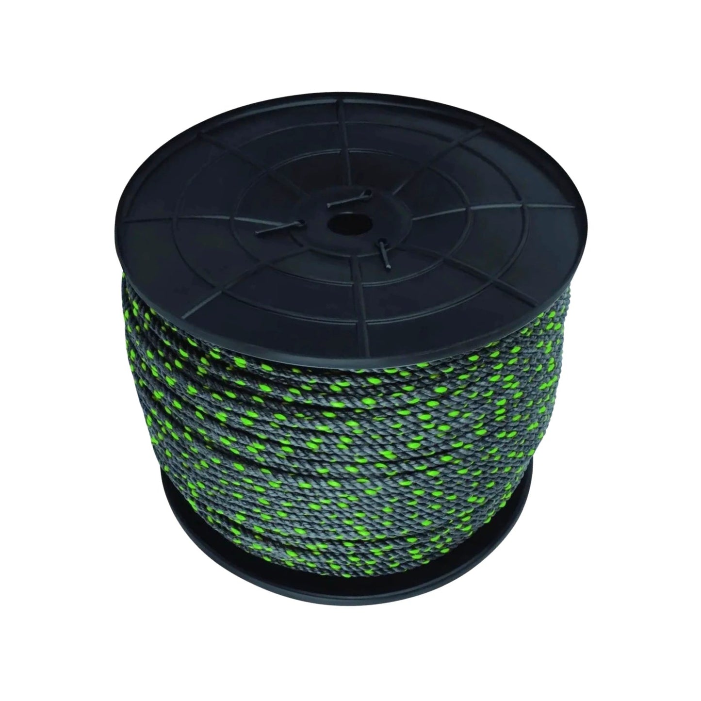 Cuerda de polipropileno gris y verde neón en carrete, 1/2 pulgada (12 mm) para usos generales