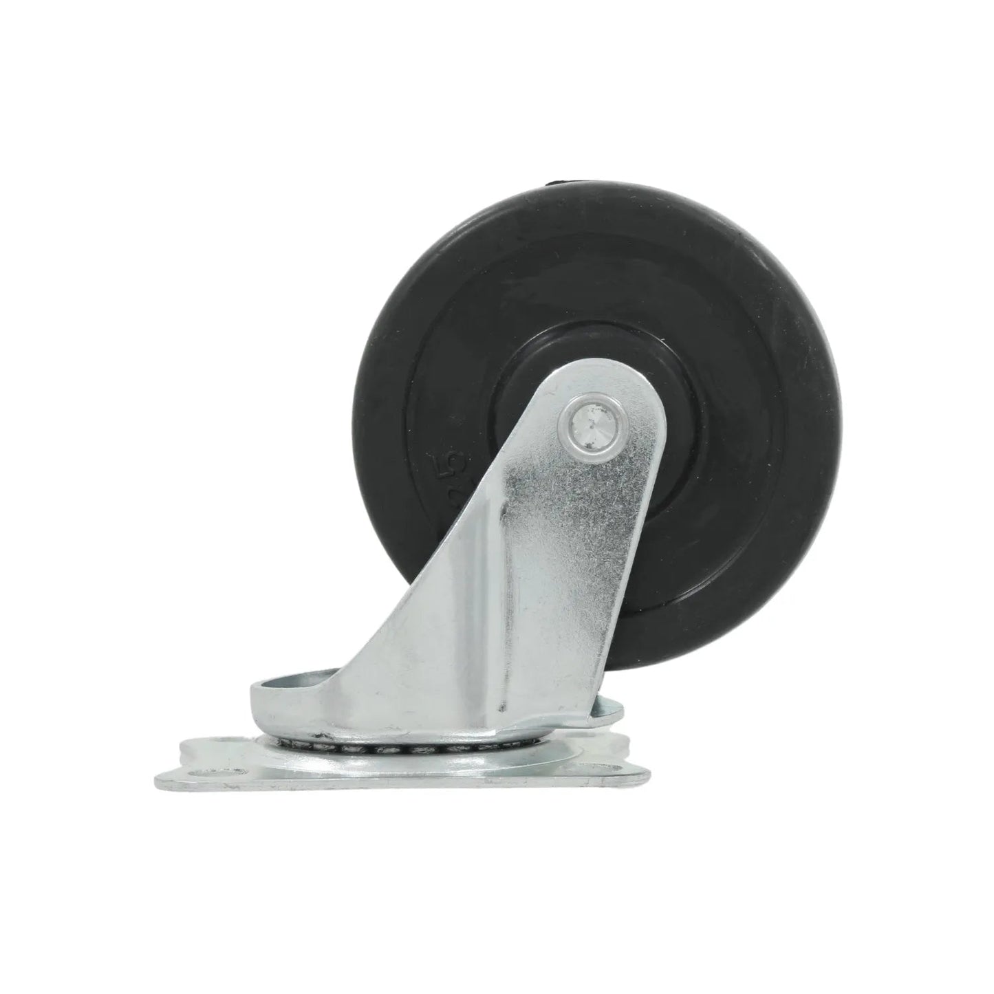Rueda giratoria negra para uso general, con soporte de metal galvanizado y placa de montaje de 4 orificios