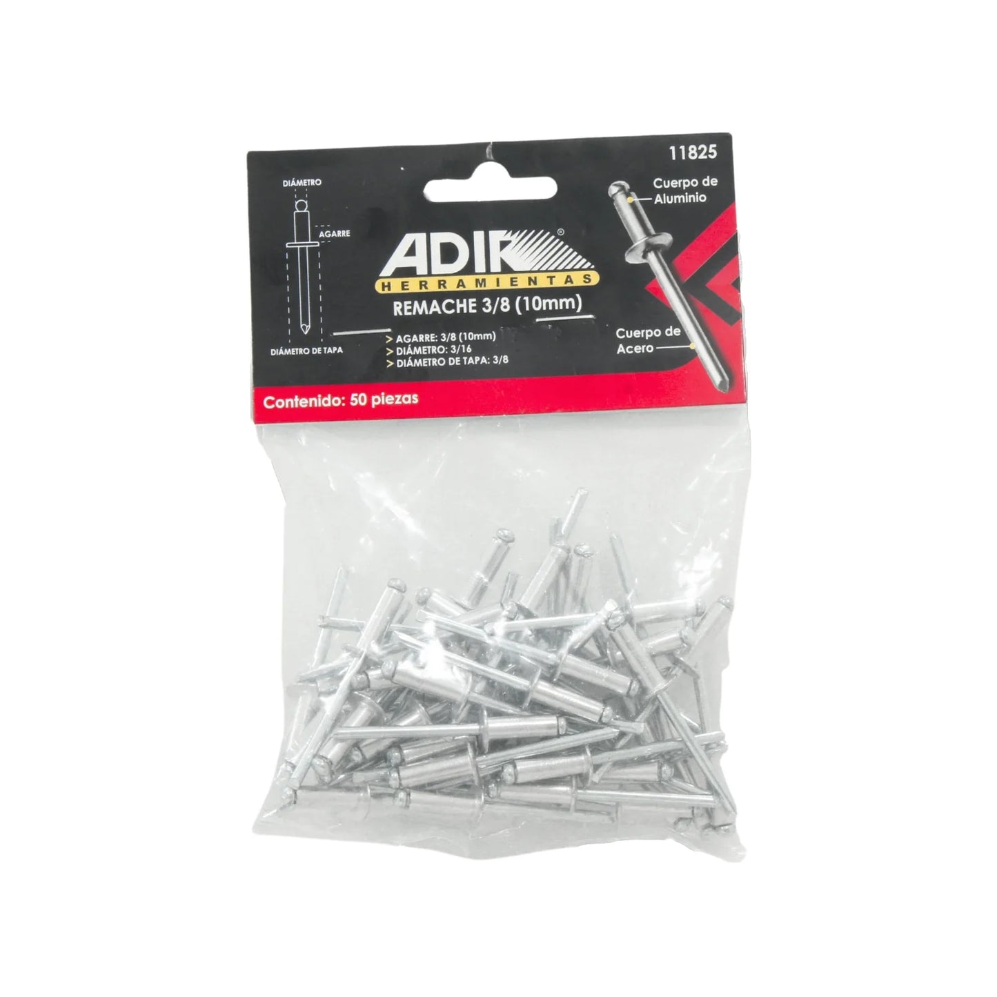 Remache 3/16"x3/8"x3/8" (10 mm) 50 piezas Adir 11825