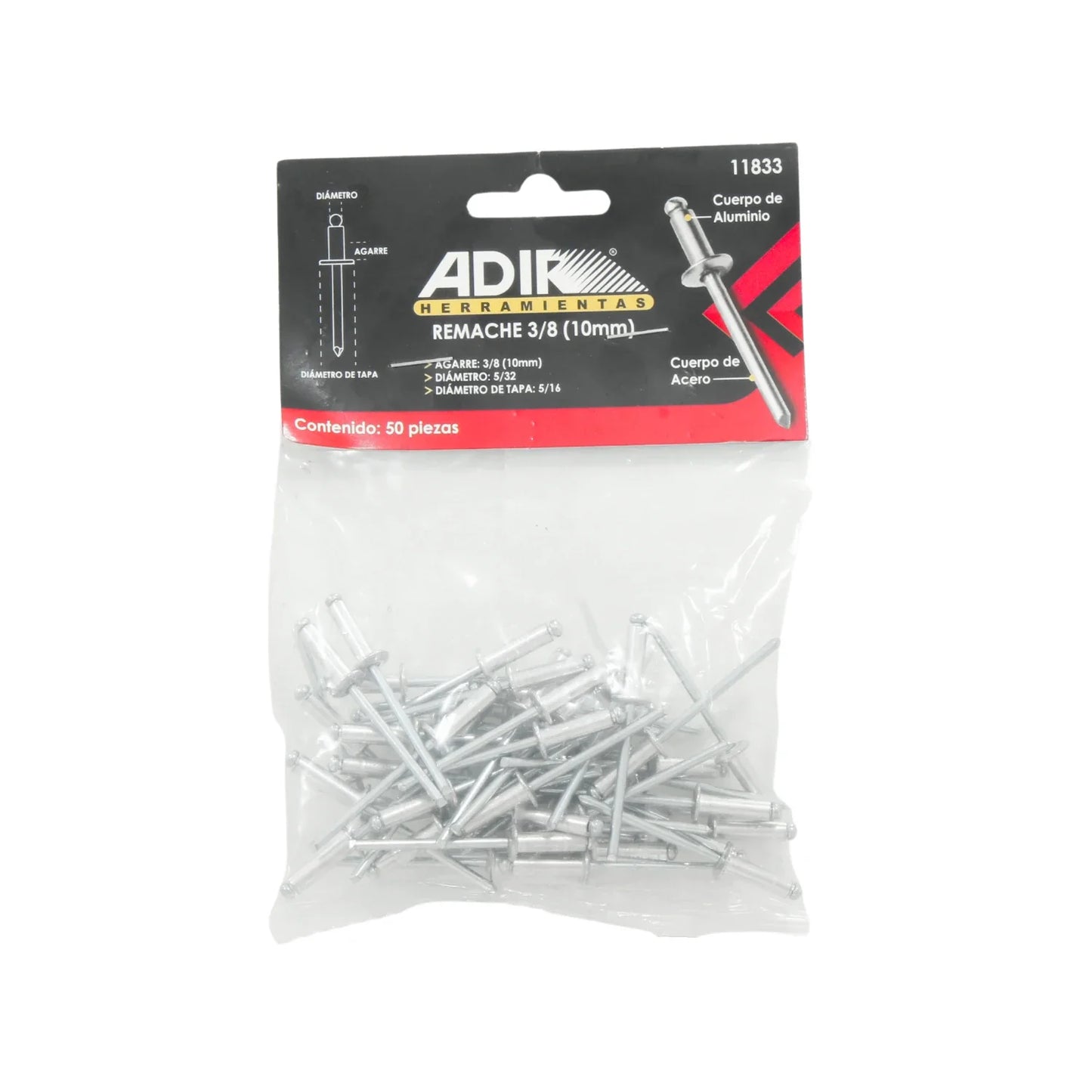 Remache 5/32"x5/16"x3/8" (10 mm) 50 piezas Adir 11833