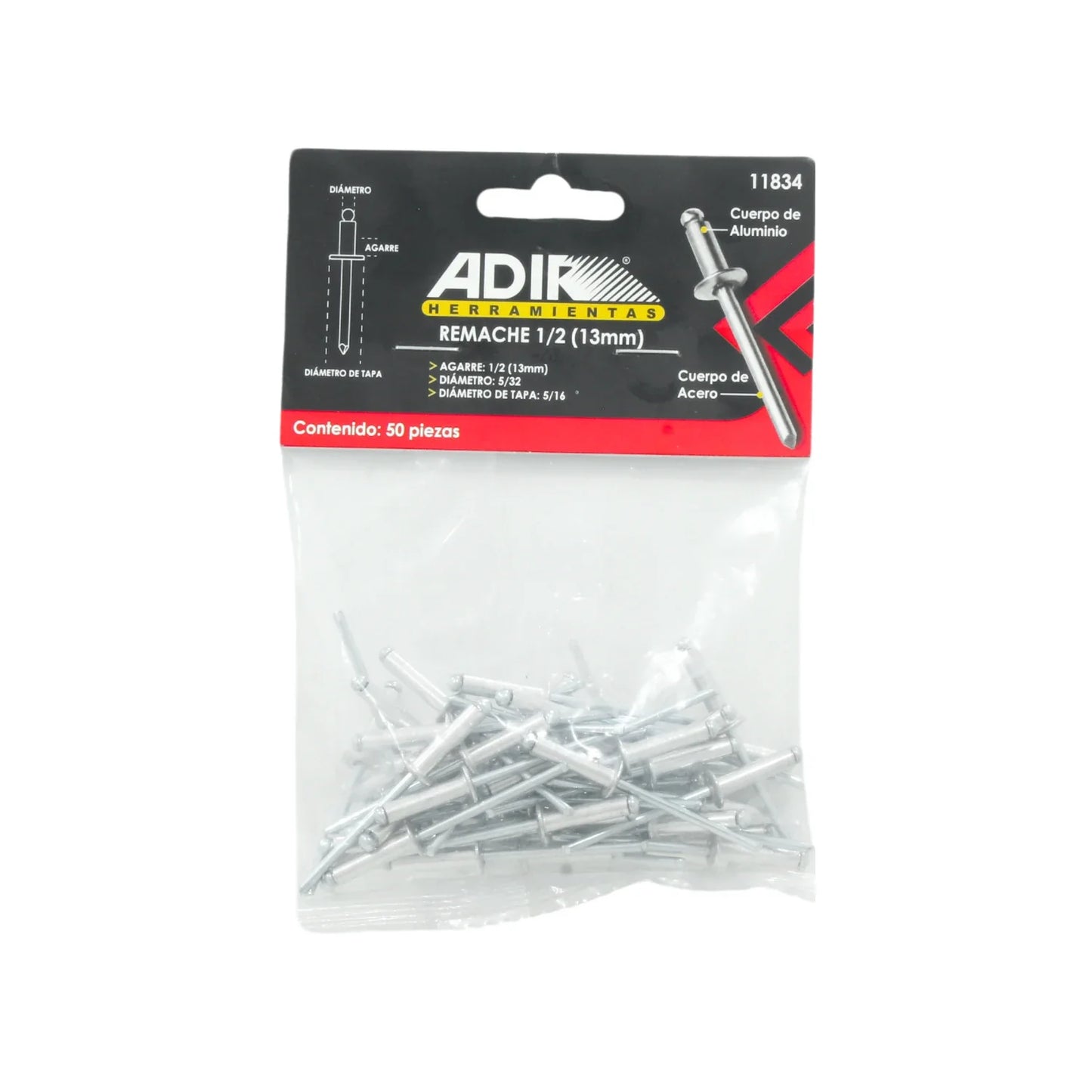 Remache 5/32"x5/16"x1/2" (13 mm) 50 piezas Adir 11834