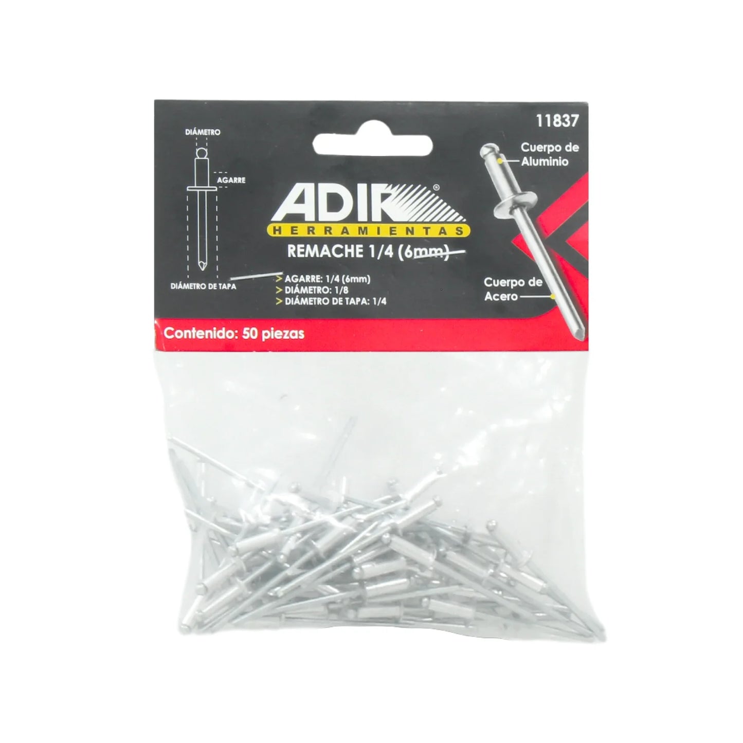 Remache 3/16"x3/8"x1/2" (13 mm) 50 piezas Adir 11826