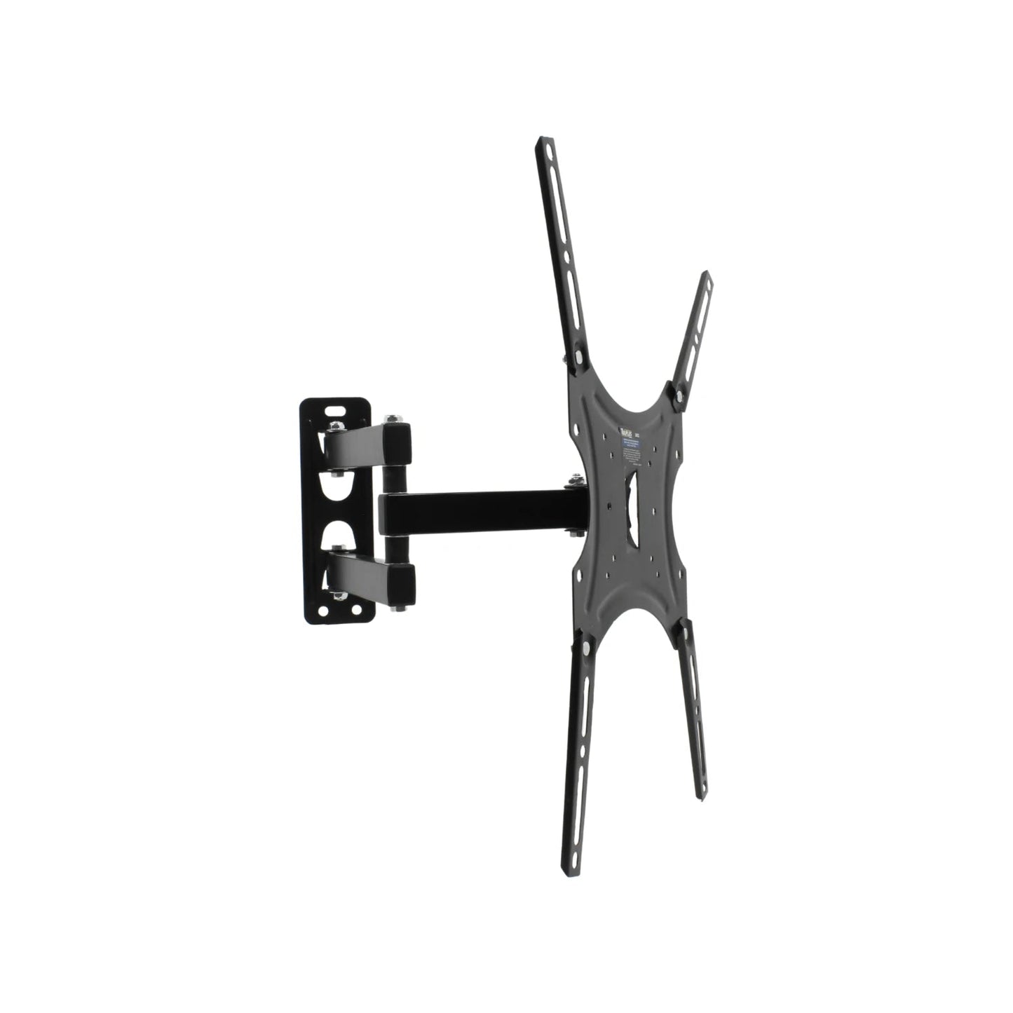Soporte TV pared articulado negro para televisores de 26 a 55 pulgadas, brazo extensible y giratorio.