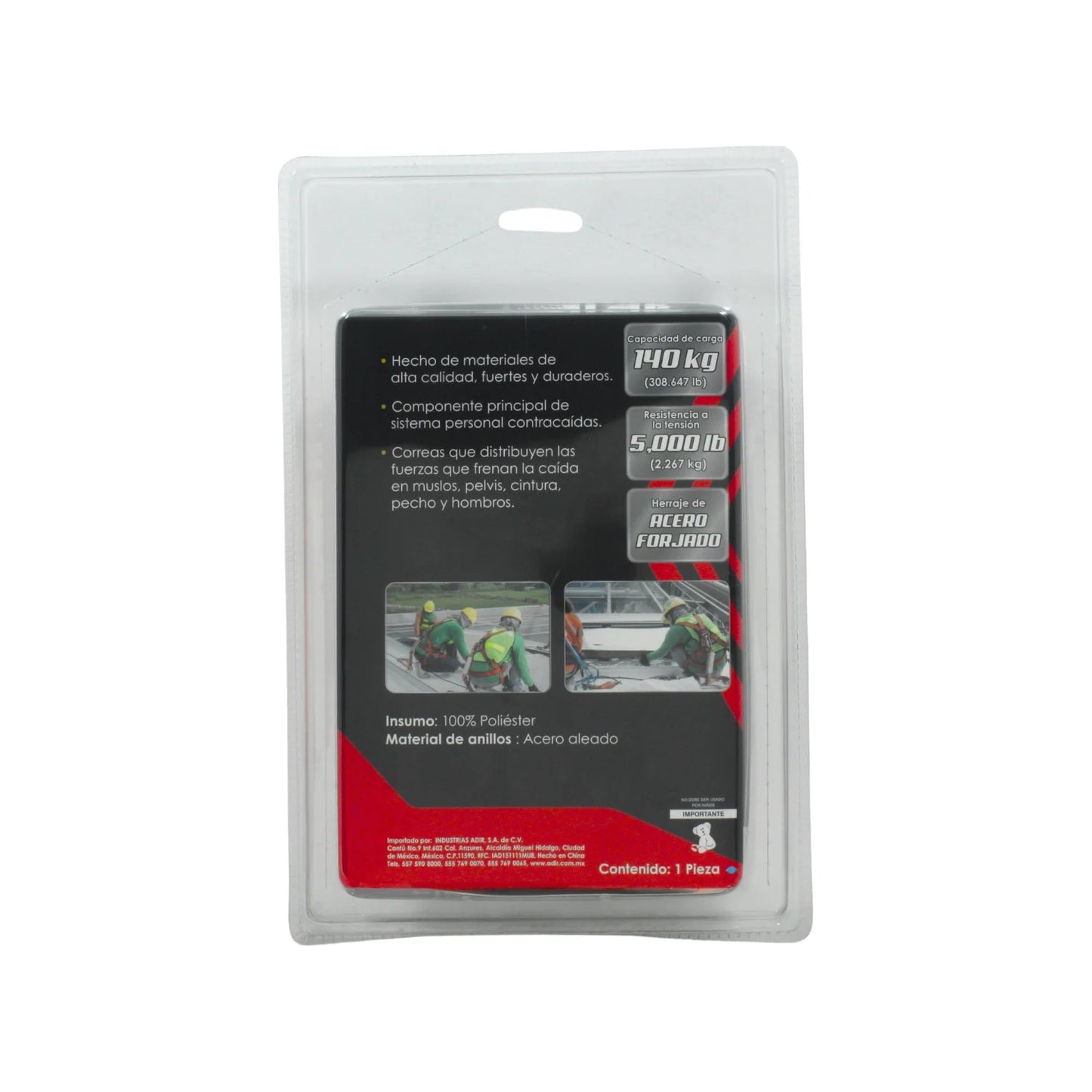 Arnés de seguridad industrial Adir anticaídas, poliéster, herrajes de acero forjado. Capacidad 140kg.