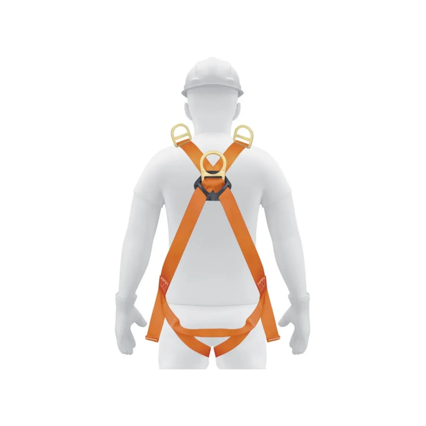 Arnés de seguridad anticaídas naranja con 3 anillos D para trabajos en altura, protección laboral en ferretería.
