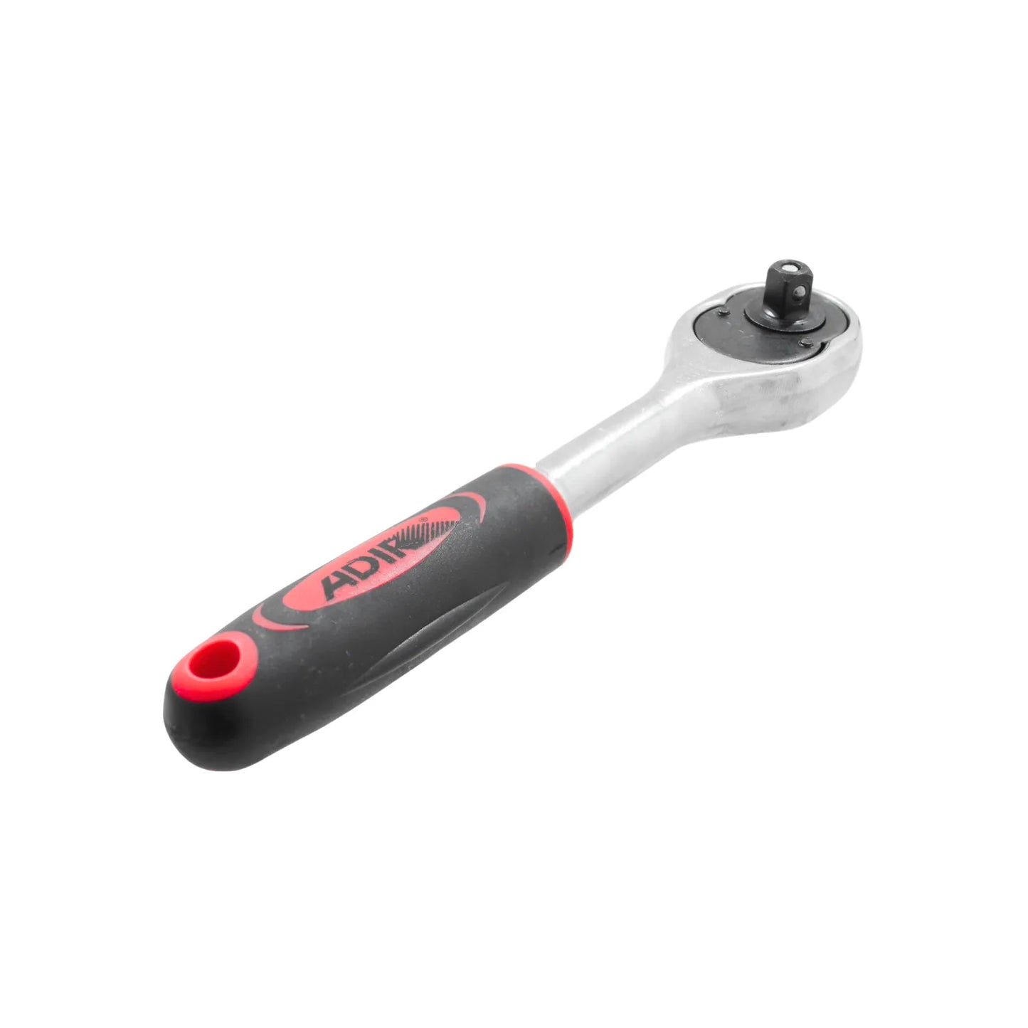 Matraca reversible ADIR con mango ergonómico negro y rojo para dados de mecánica profesional