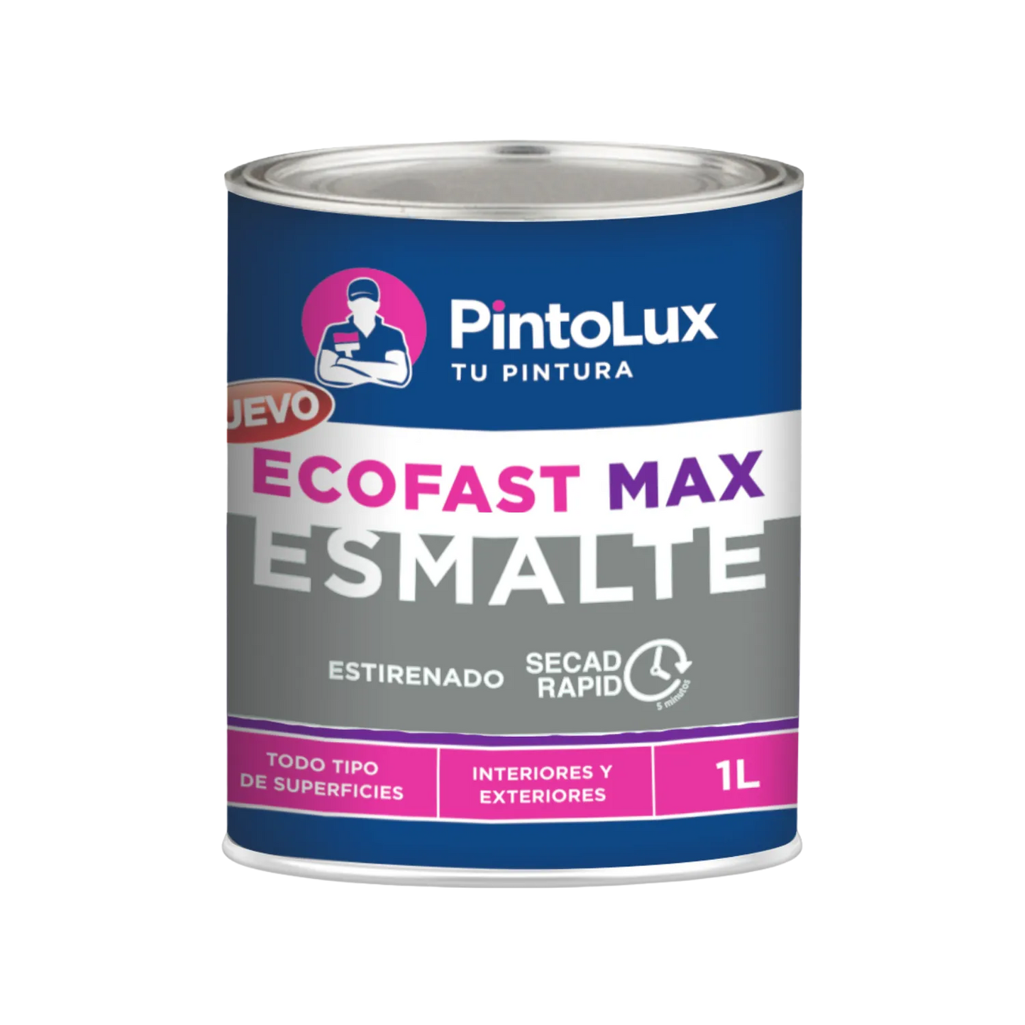 Esmalte PintoLux EcoFast Max gris 1L secado rápido 5 min para interiores, exteriores y todo tipo de superficies