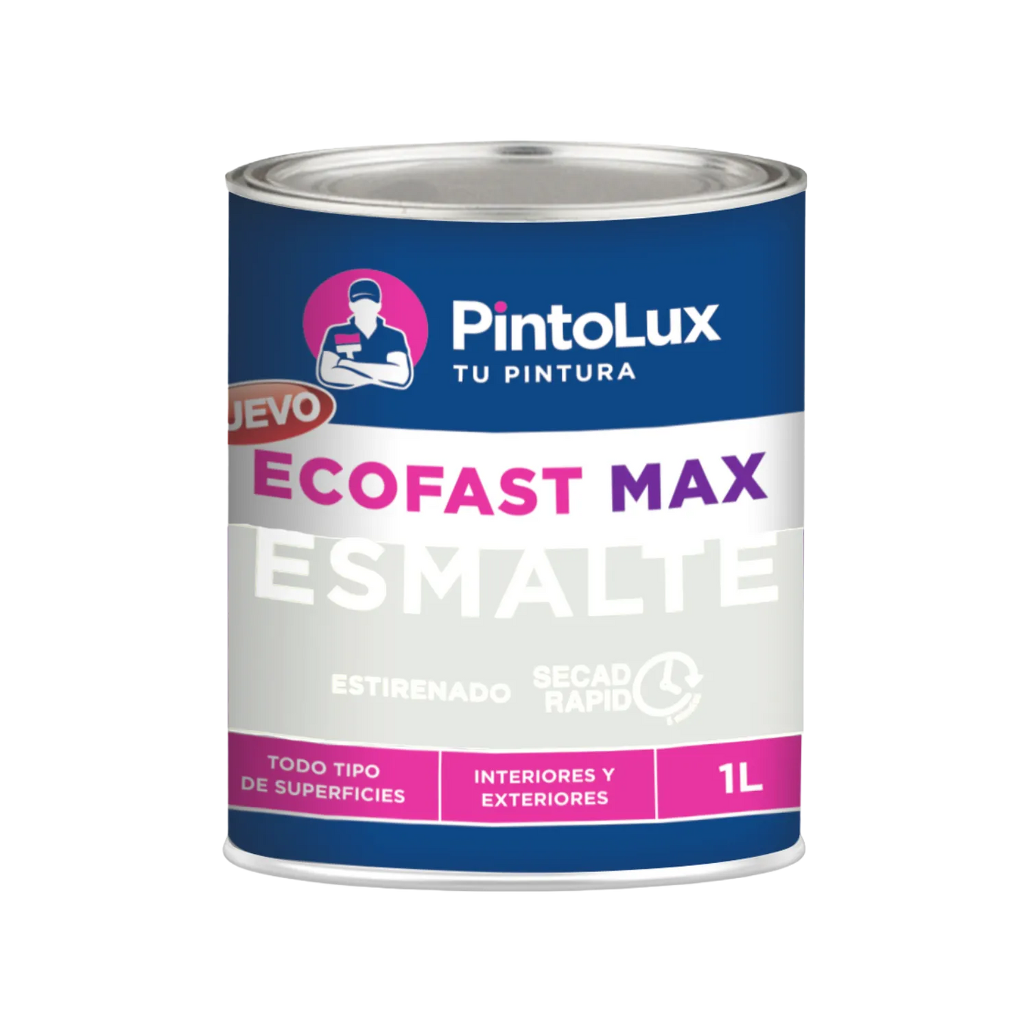 Pintura esmalte blanco mate PintoLux EcoFast Max 1L, secado rápido para interiores y exteriores