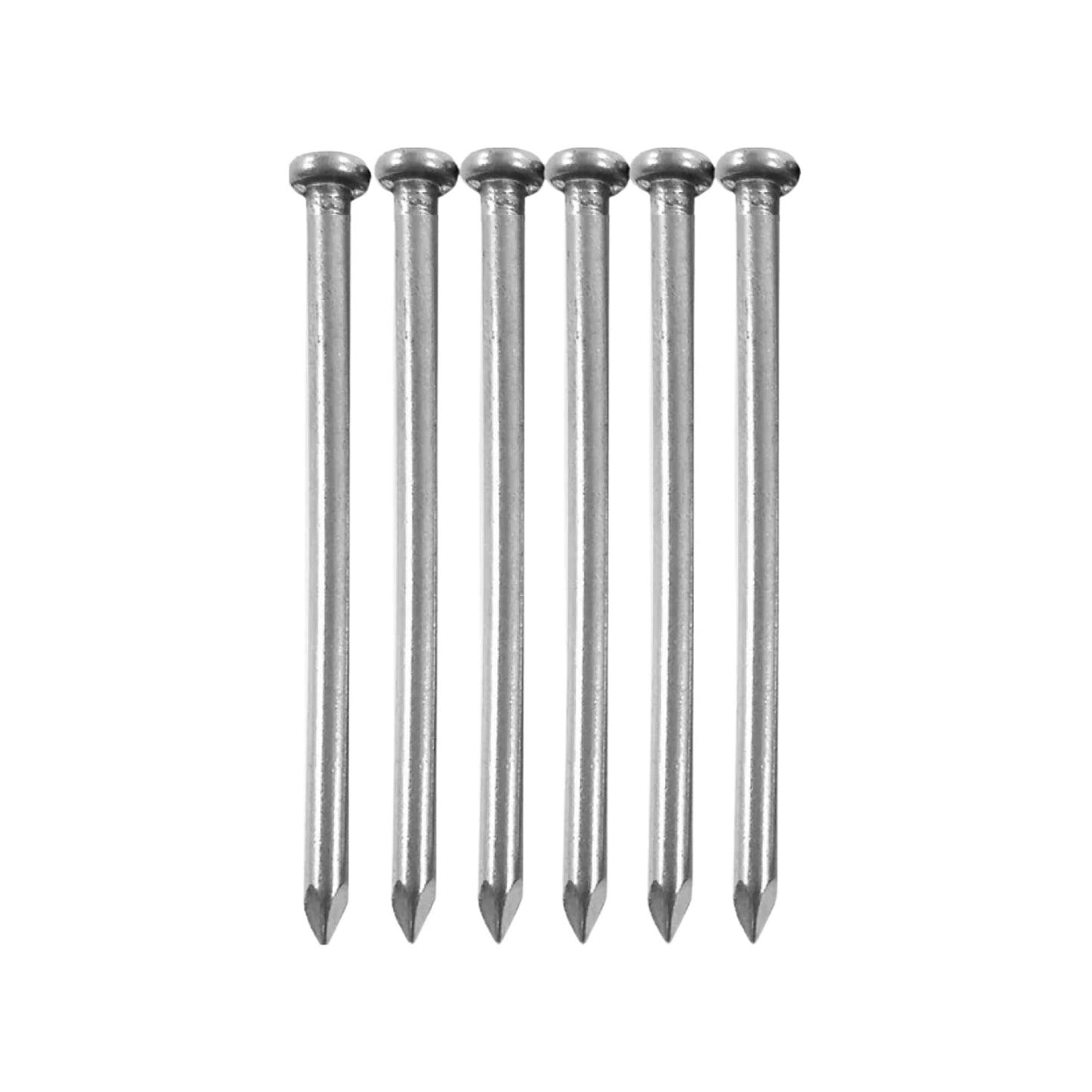 6 clavos de acero para madera, punta afilada, cabeza plana, acabado metálico brillante para fijación general
