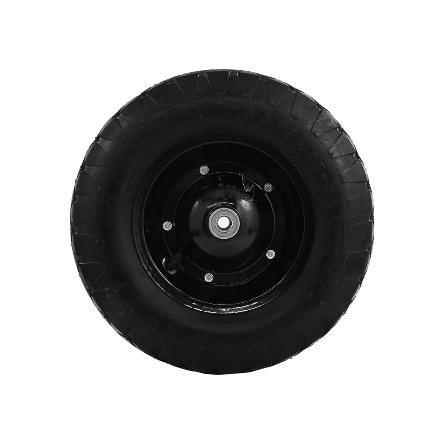 Llanta negra neumática reforzada para carretilla, con rin de acero y balero central