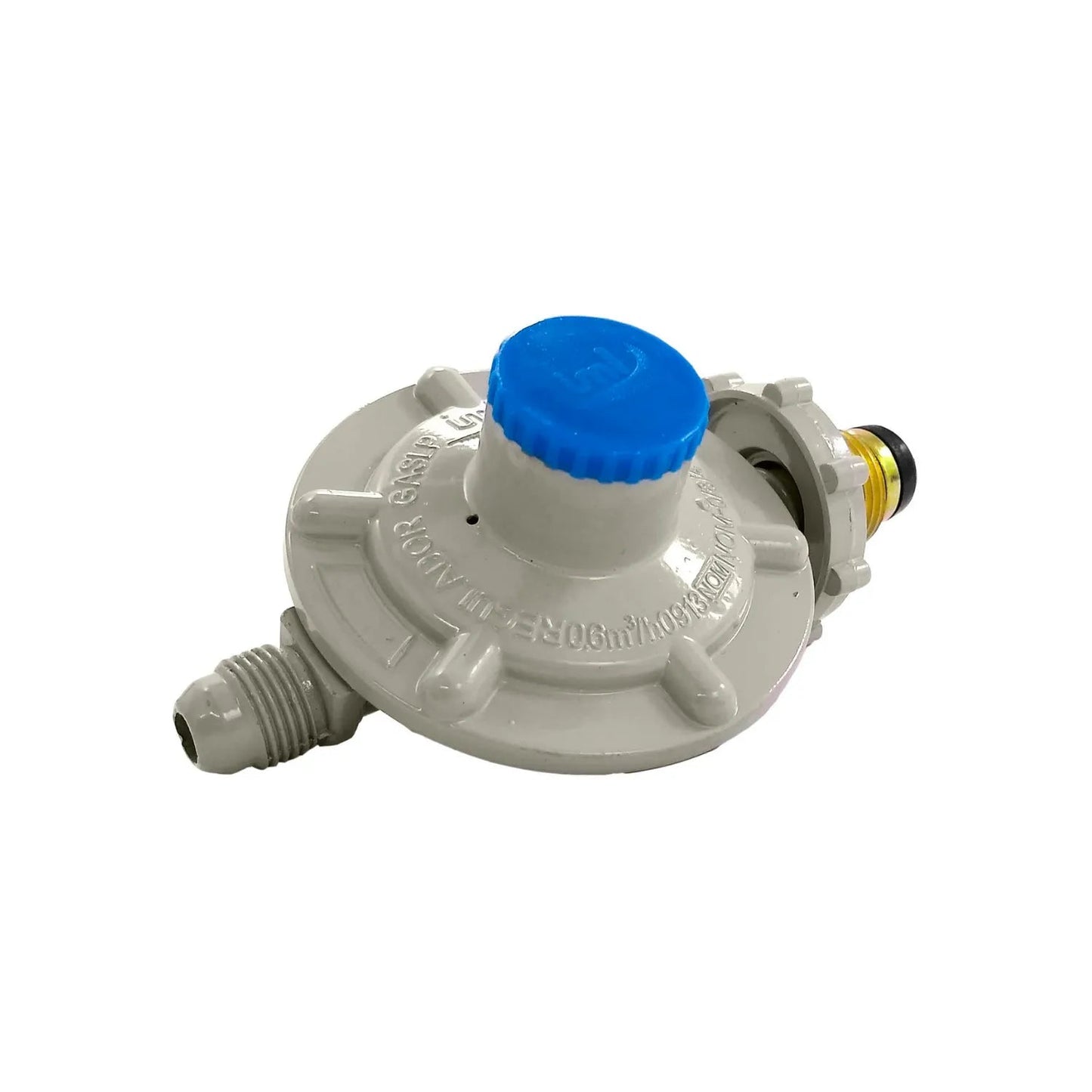 Regulador de gas LP IML QC15 gris con capuchón azul para baja presión, salida roscada para cilindros