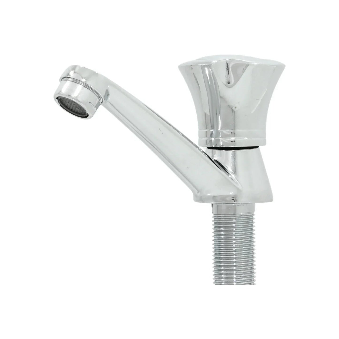 Llave individual cromada para lavabo, maneral con volumen, boquilla aireadora. Grifo de agua con rosca para montaje en cubierta.