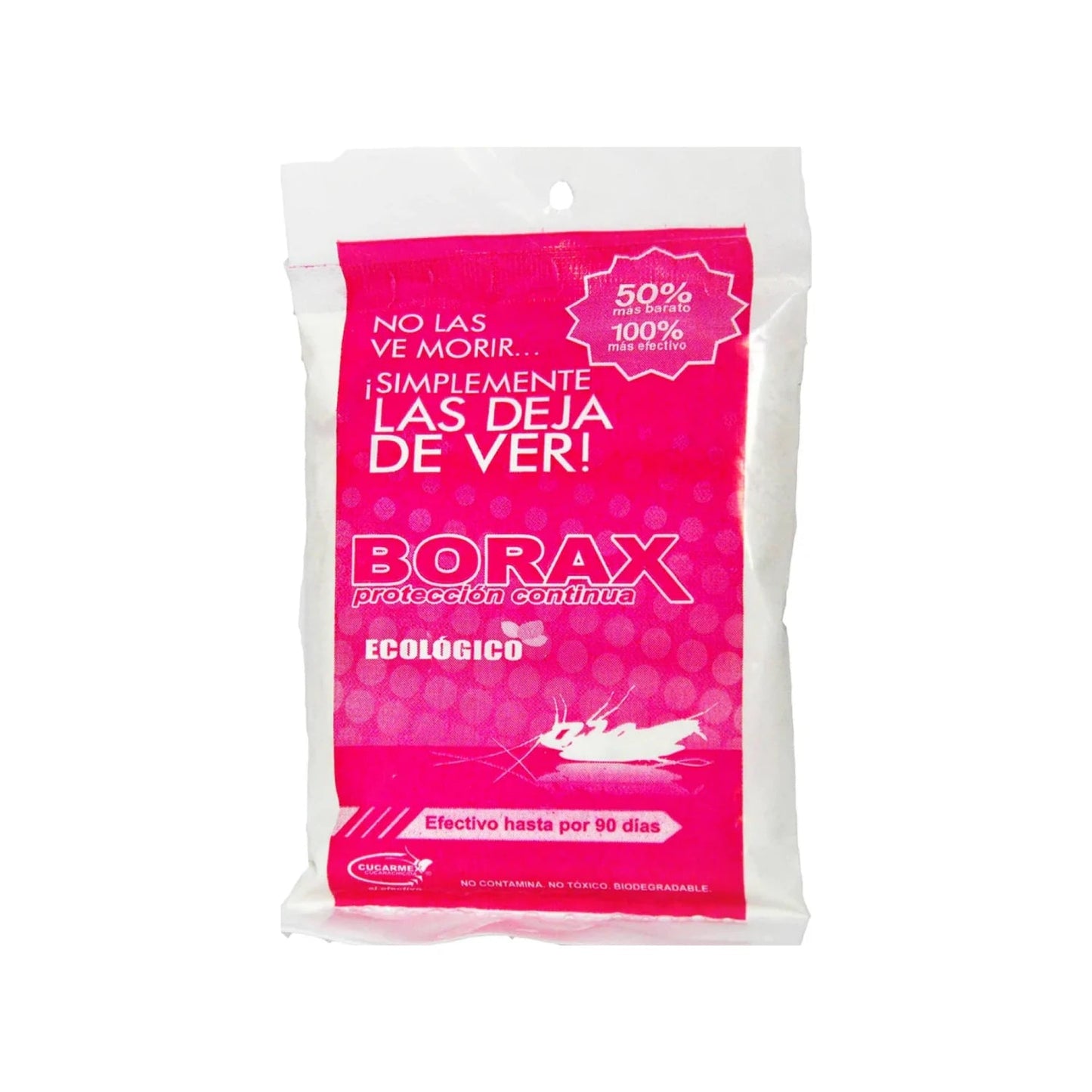 Cucarachicida en polvo Borax ecológico, protección continua contra cucarachas, efectivo por 90 días, empaque rosa.