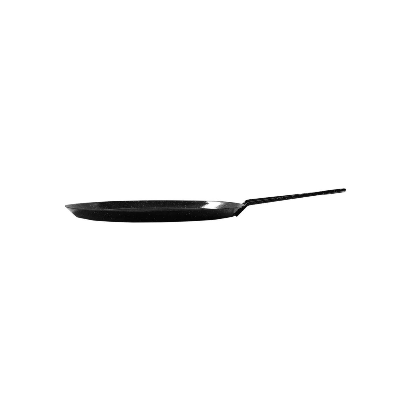 Sartén comal redondo negro de acero porcelanizado, ideal para tortillas y alimentos en general.