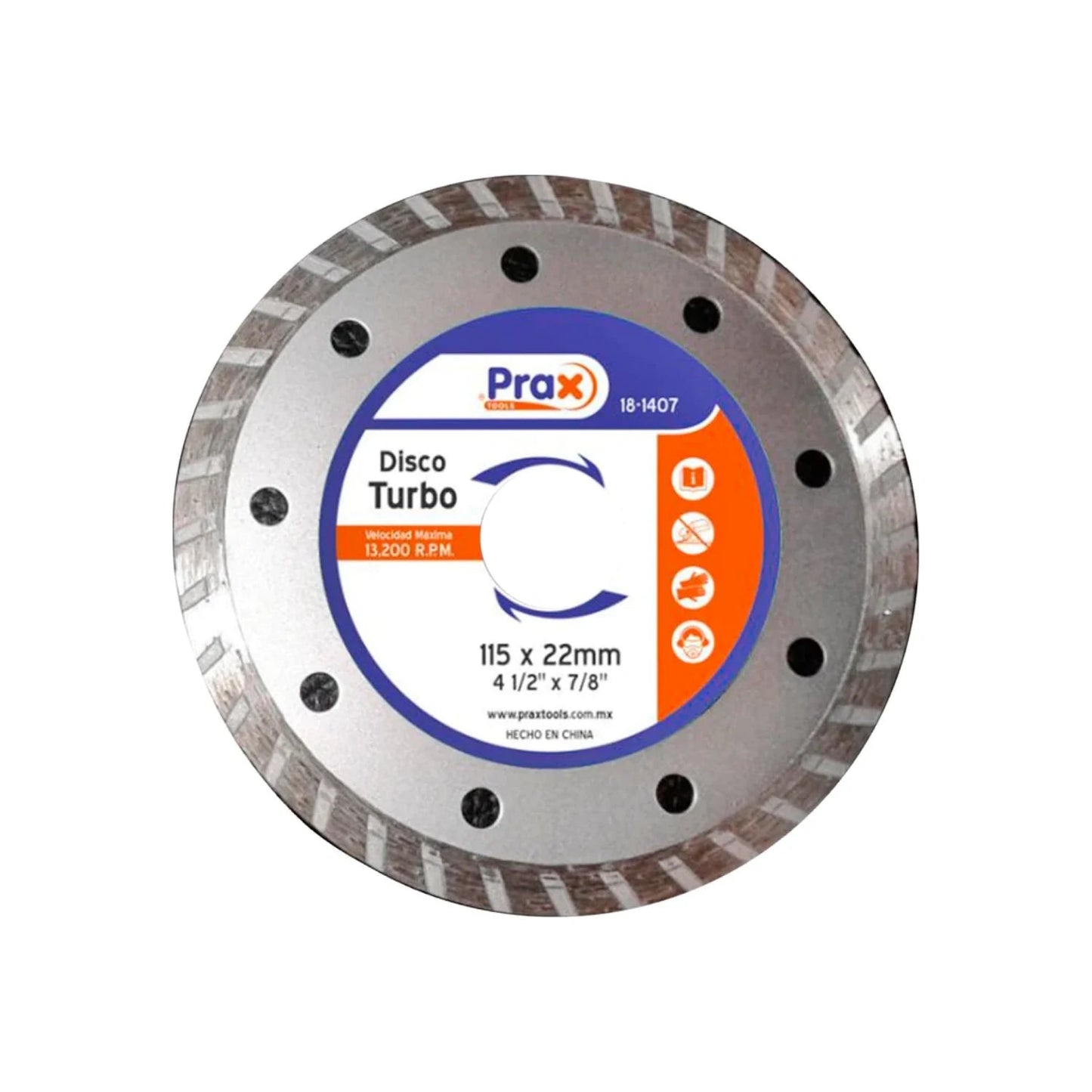 Disco diamantado turbo Prax Tools 4 1/2 pulgadas 18-1407 para corte rápido en materiales duros