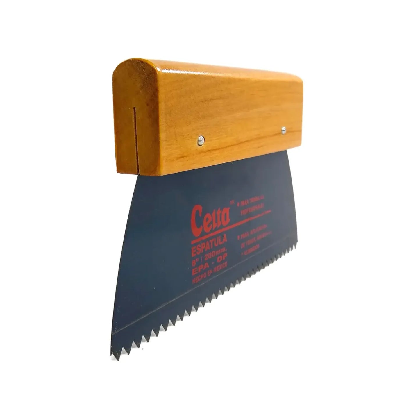 Espátula dentada Celta 8 pulgadas 200mm con mango de madera para aplicación de adhesivos y acabados profesionales