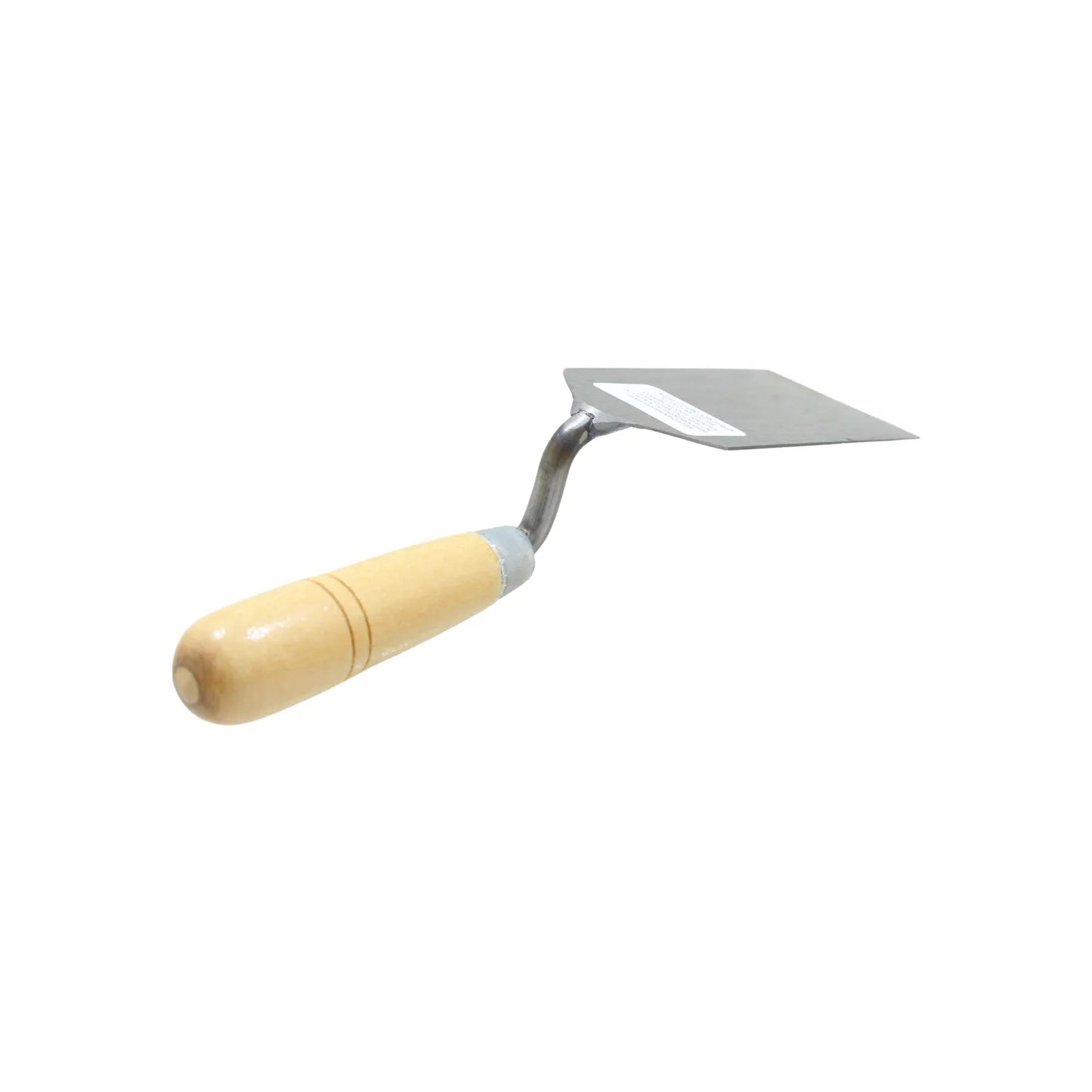 Badilejo con mango de madera y hoja de metal rectangular para terminaciones de albañilería y construcción.