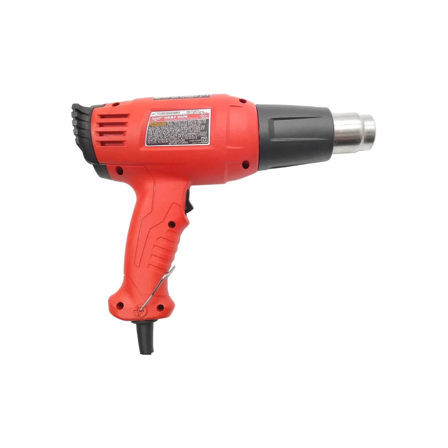 Pistola de calor Milwaukee roja 1400W, decapador eléctrico profesional con boquilla metálica para trabajo pesado.