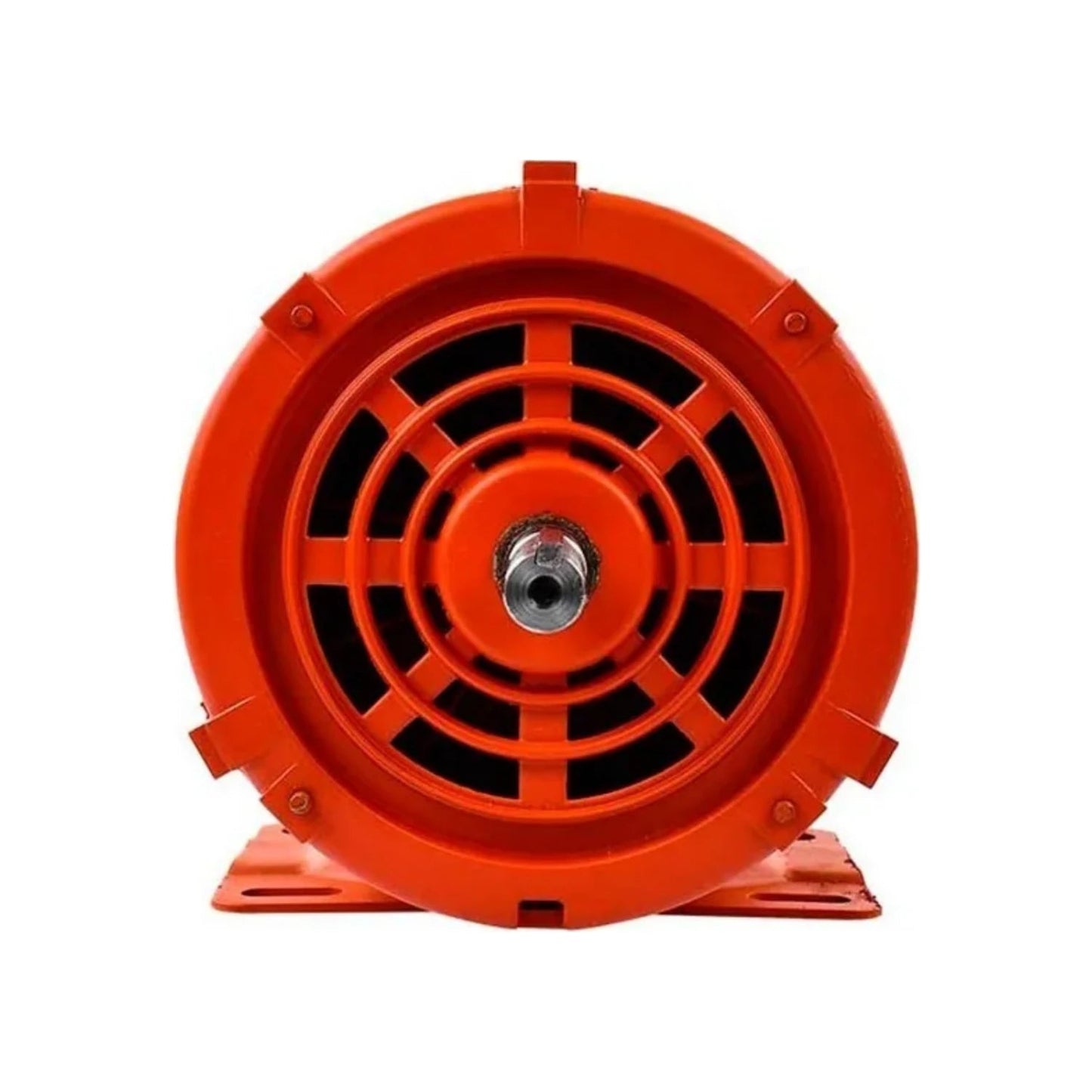 Motor eléctrico de inducción monofásico naranja con ventilador y eje, base de montaje.