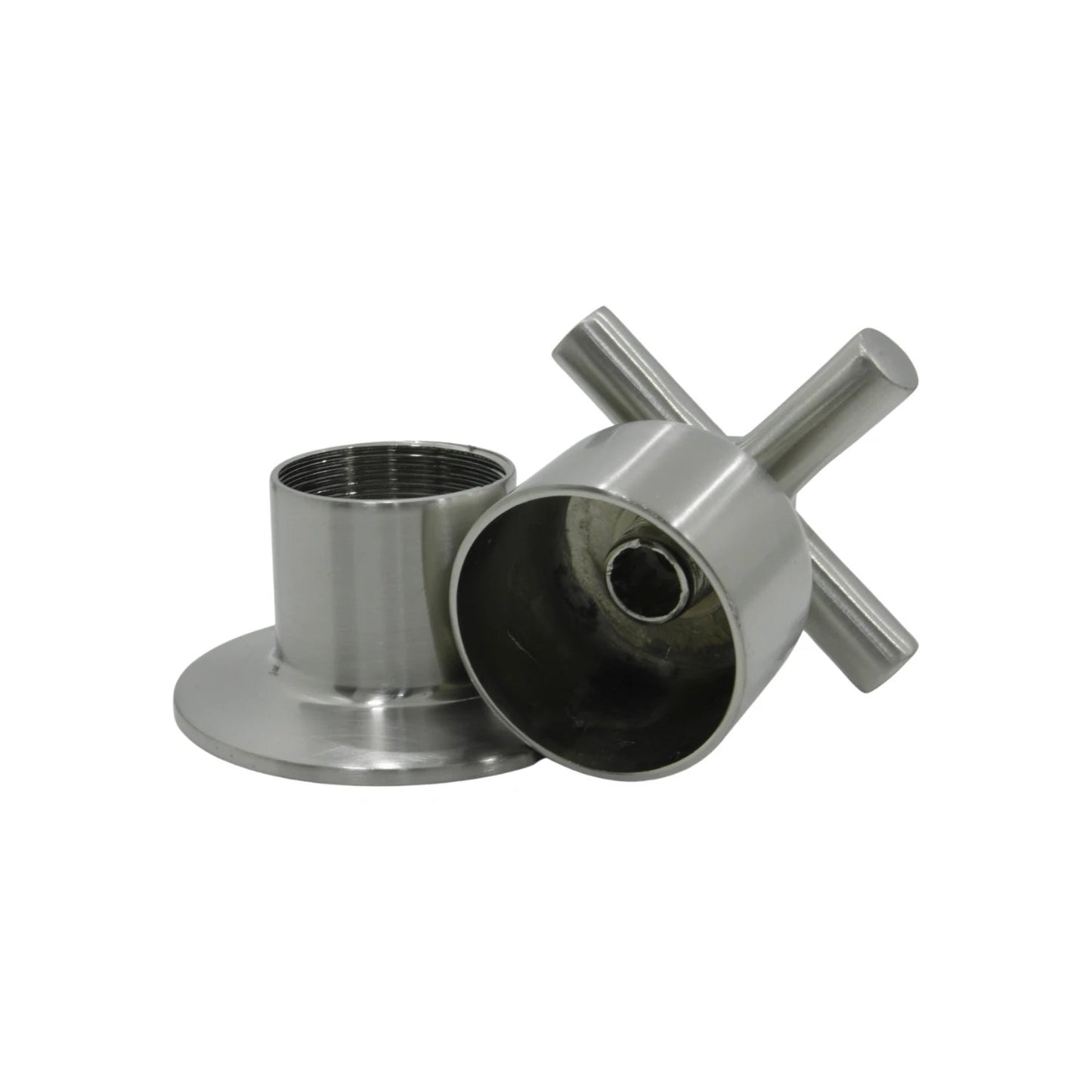 Maneral de cruz satinado para regadera, conector roscado de acero inoxidable para grifo o válvula
