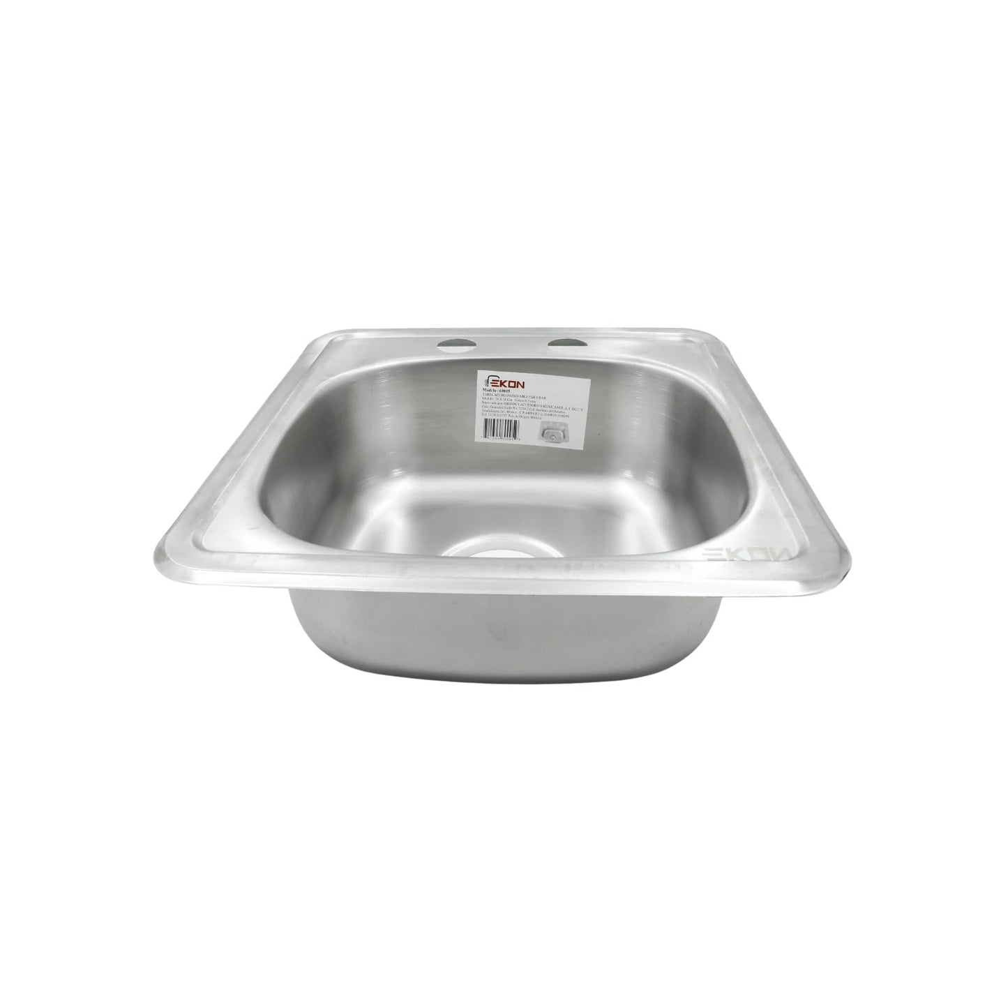 Tarja de cocina mini Ekon de acero inoxidable, un seno, doble perforación para grifo.