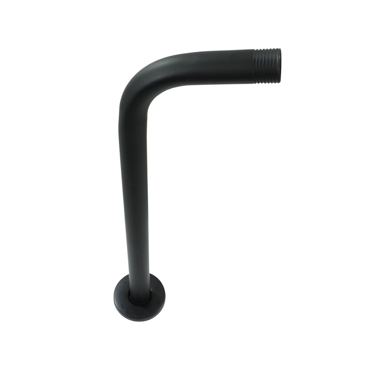 Brazo de regadera curvo negro mate, con rosca para cabezal de ducha, accesorio de plomería para baño moderno.