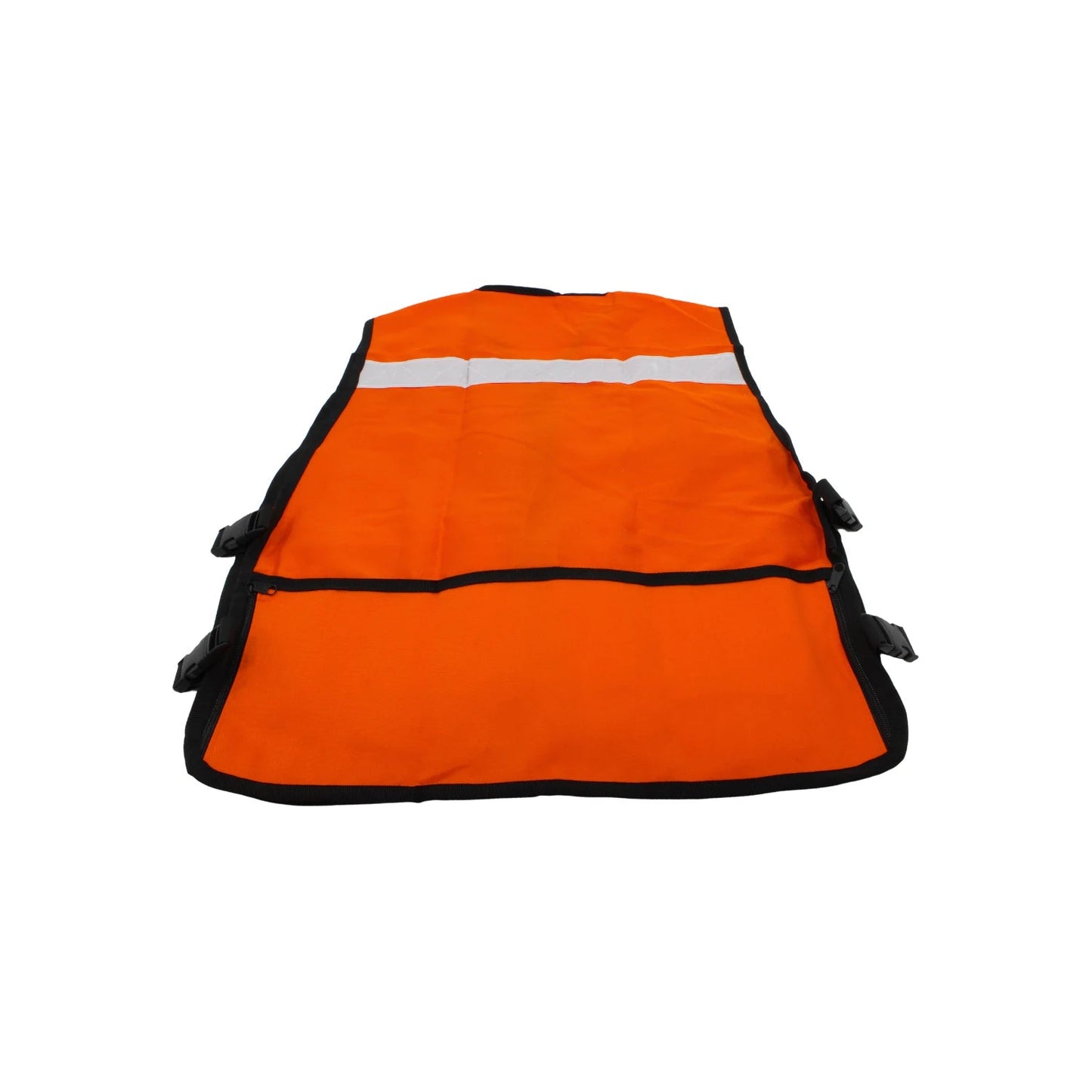 Chaleco de seguridad naranja tipo brigadista con bandas reflectantes, alta visibilidad para trabajo y obra