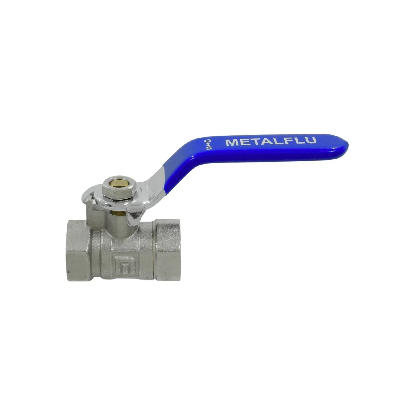 Válvula de esfera latón Metalflu 1/2" roscable con mango azul para control de flujo de agua
