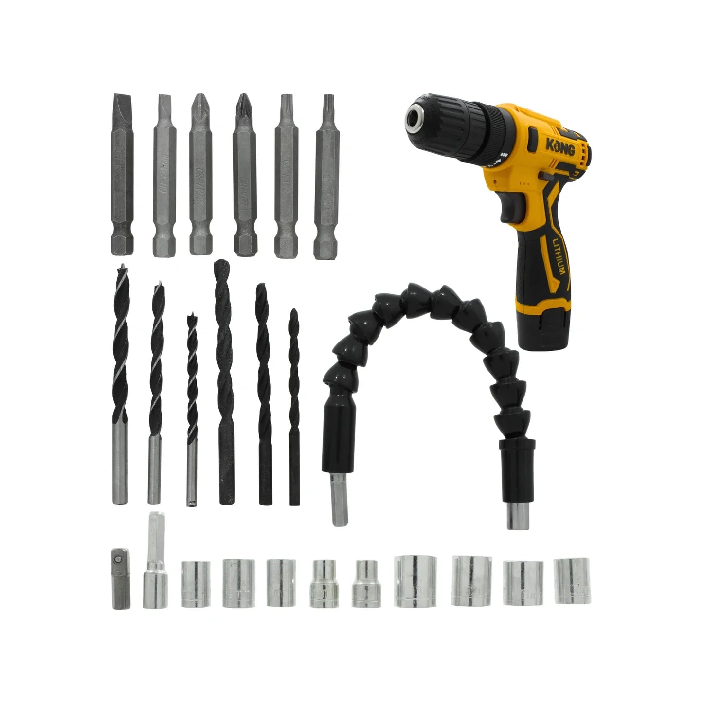 Taladro/atornillador inalámbrico 12 V 3/8 con accesorios Kong KO-12
